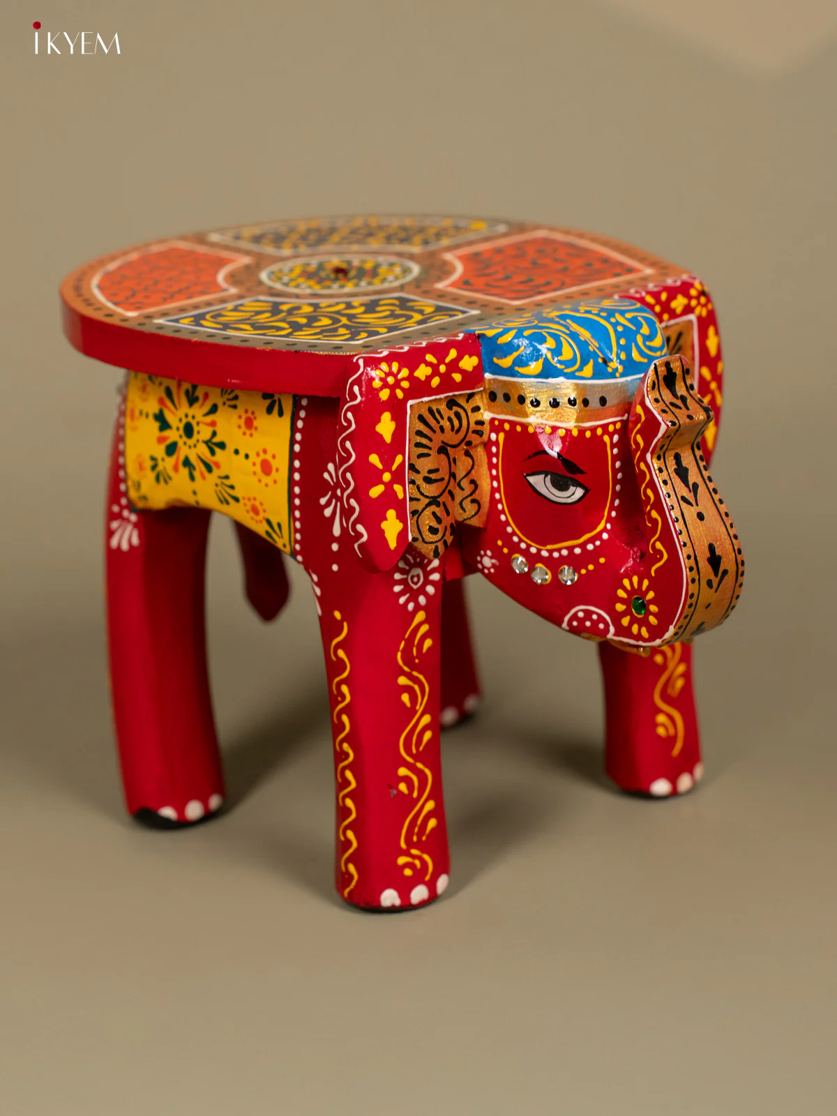 Hand Painted Wooden Elephant Stool - Distressed Black - 8inch - KL30115 - Image 11