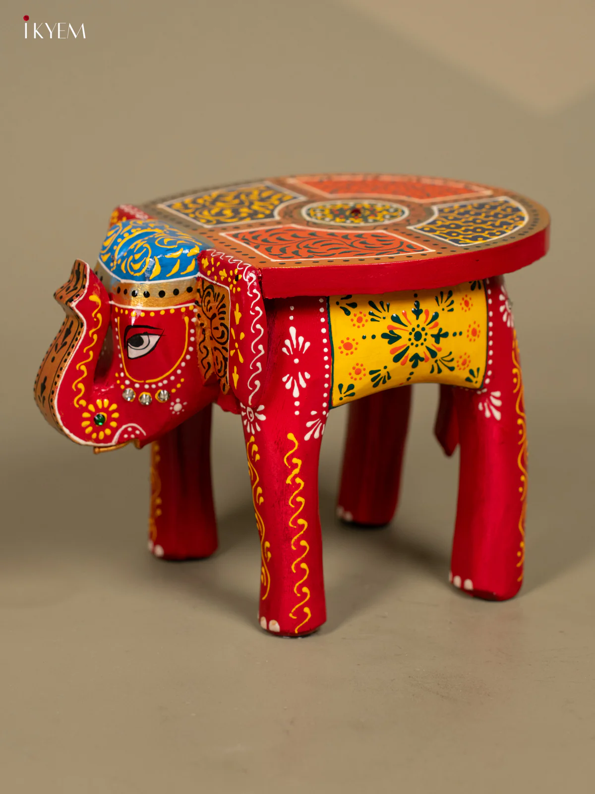 Hand Painted Wooden Elephant Stool - Distressed Black - 8inch - KL30115 - Image 12