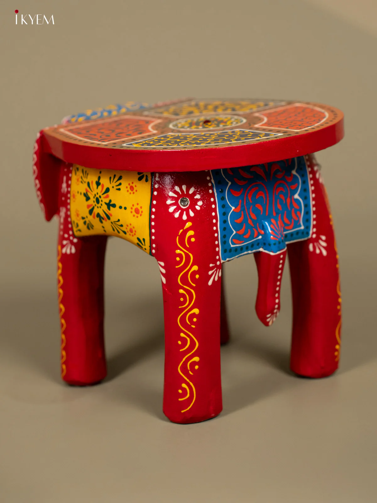 Hand Painted Wooden Elephant Stool - Distressed Black - 8inch - KL30115 - Image 14