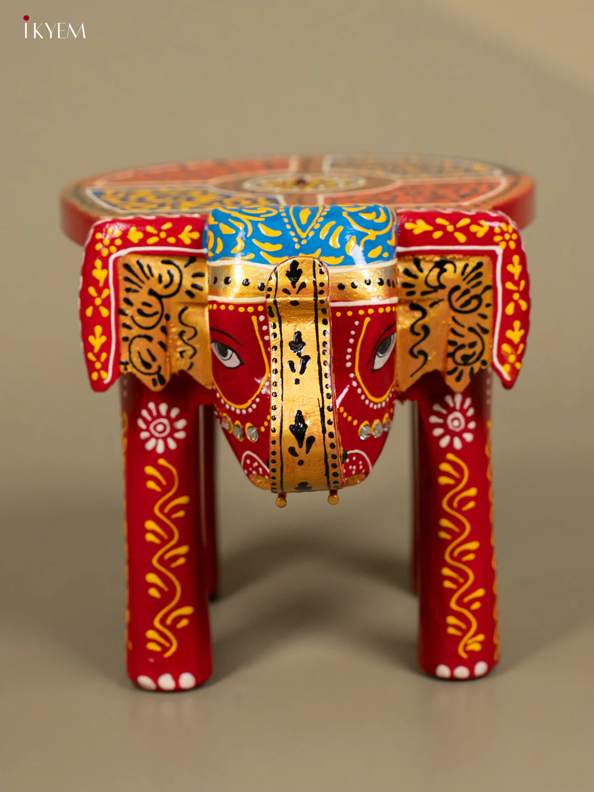 Hand Painted Wooden Elephant Stool - Distressed Black - 8inch - KL30115 - Image 6