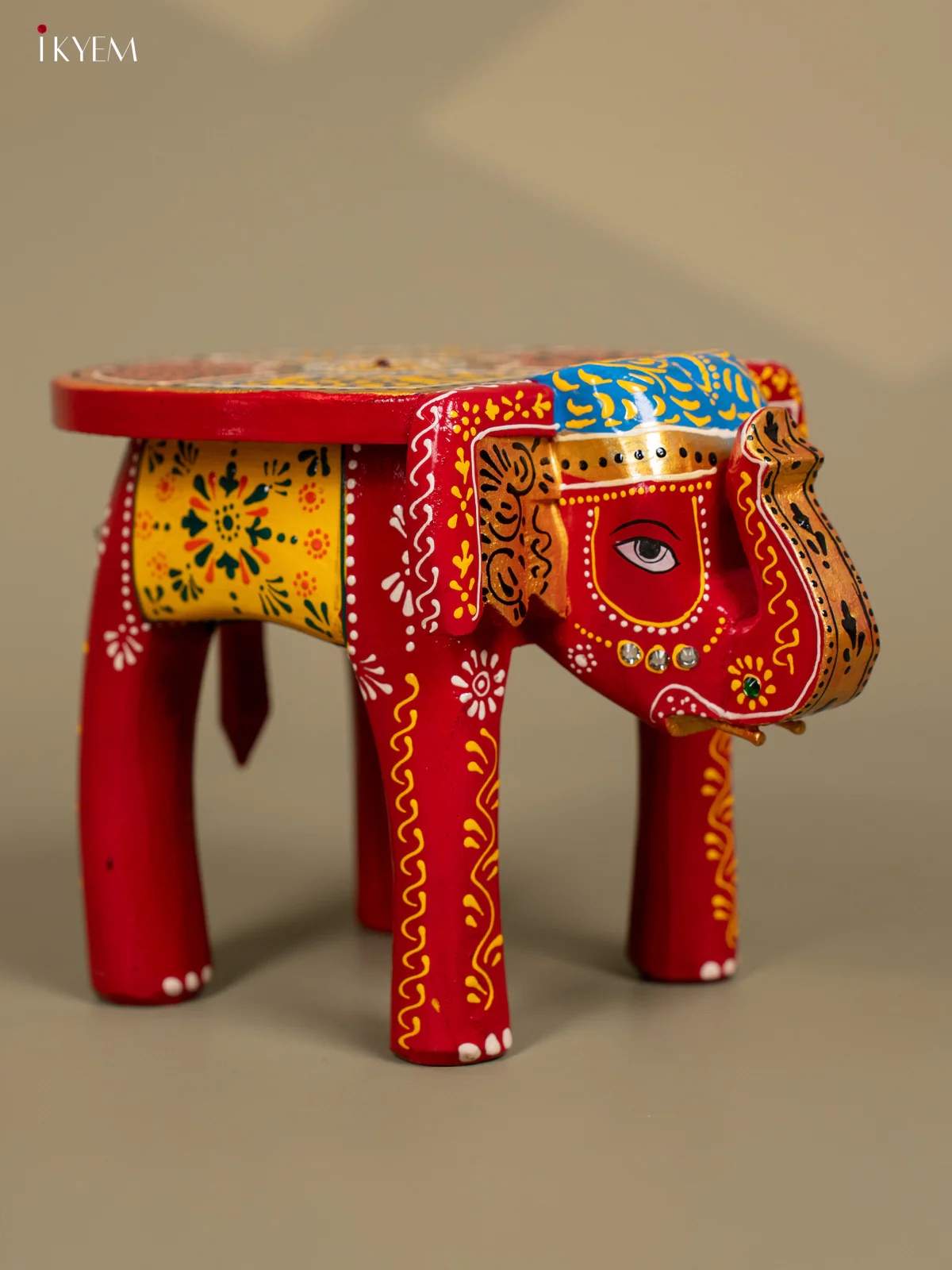 Hand Painted Wooden Elephant Stool - Distressed Black - 8inch - KL30115 - Image 7