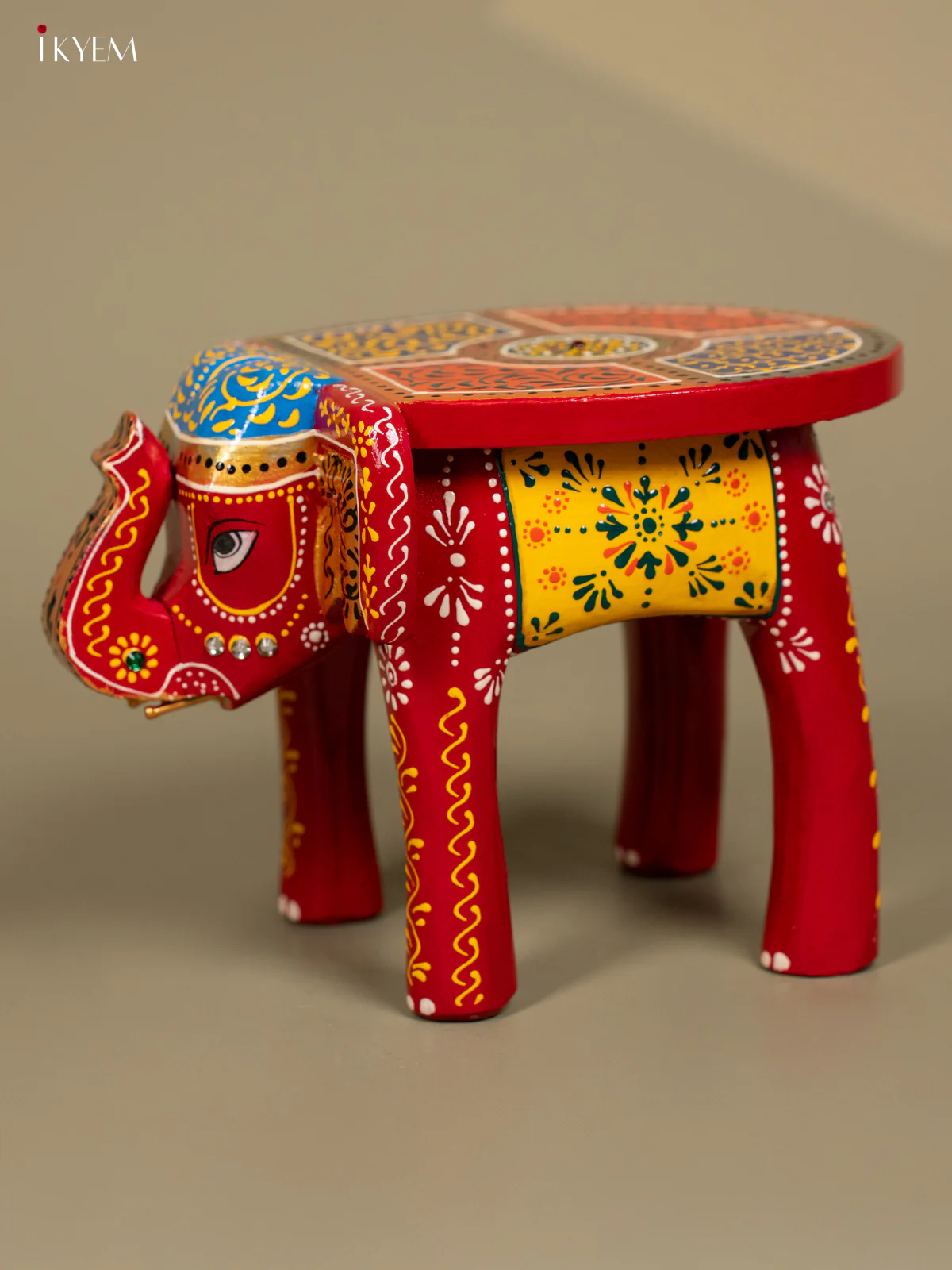 Hand Painted Wooden Elephant Stool - Distressed Black - 8inch - KL30115 - Image 8