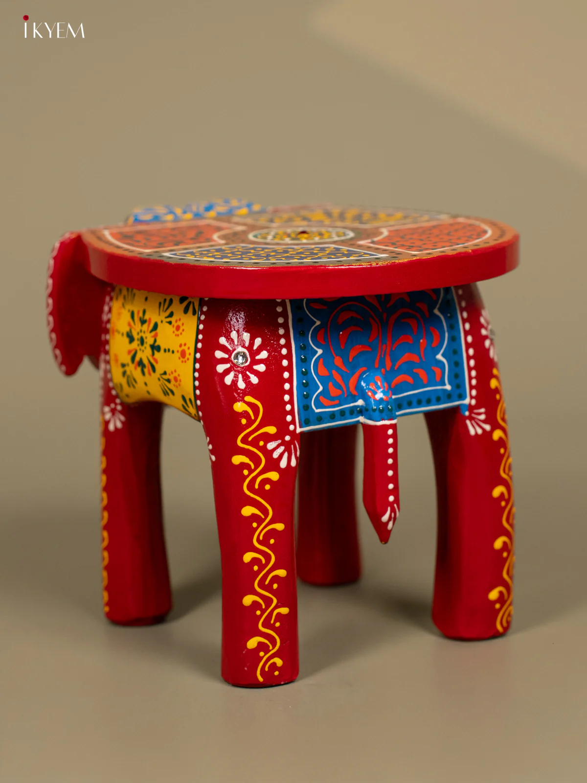 Hand Painted Wooden Elephant Stool - Distressed Black - 8inch - KL30115 - Image 9