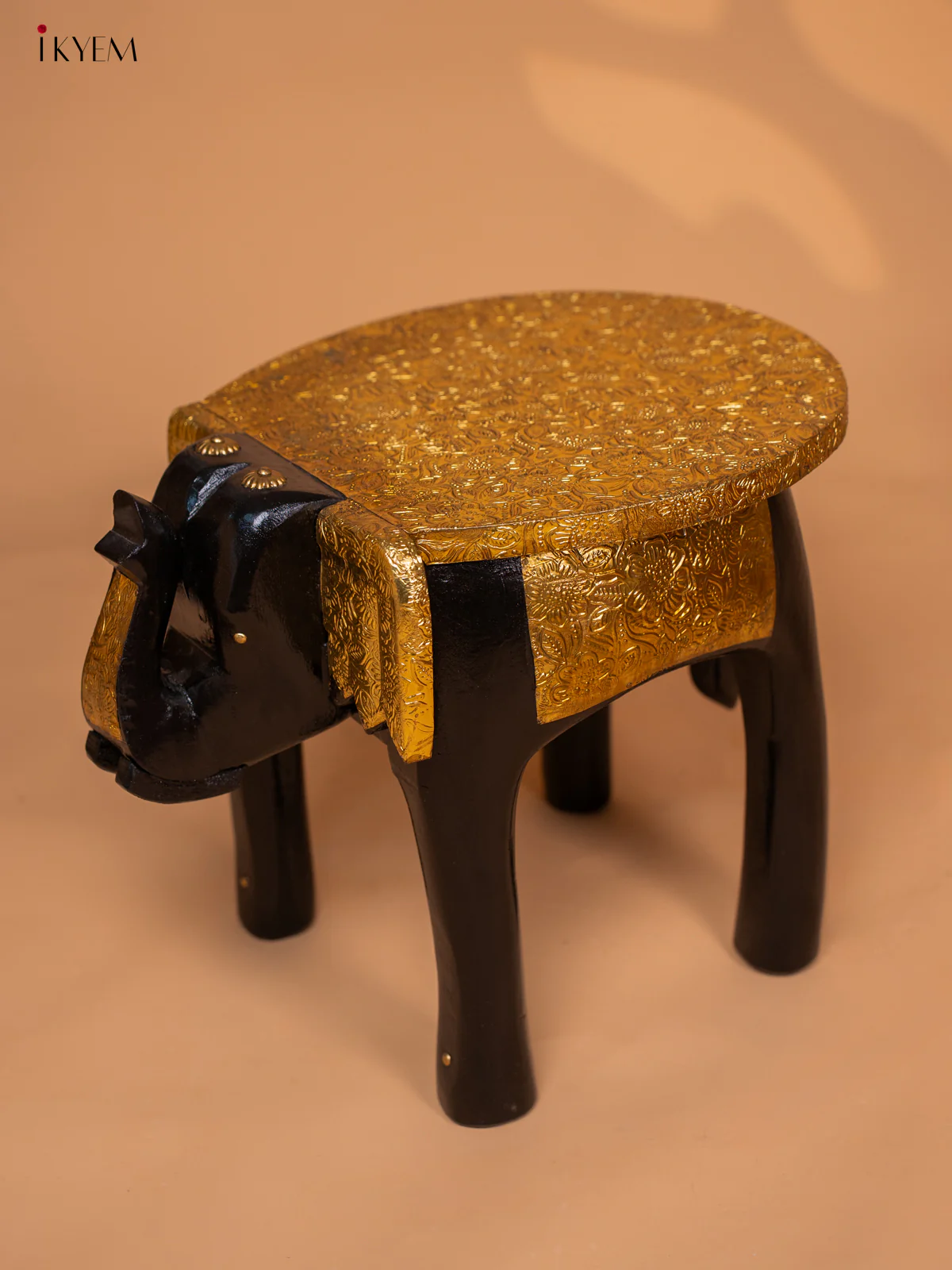 Brass Fitted Wooden Elephant Stool - 12inch - KL30117 - Image 3