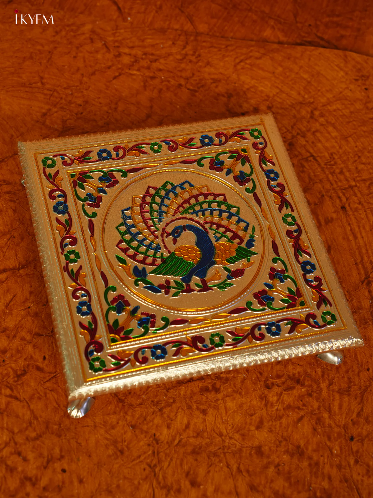 Golden Meenakari Manai (10x10) - Peacock - KL31115 - Image 2