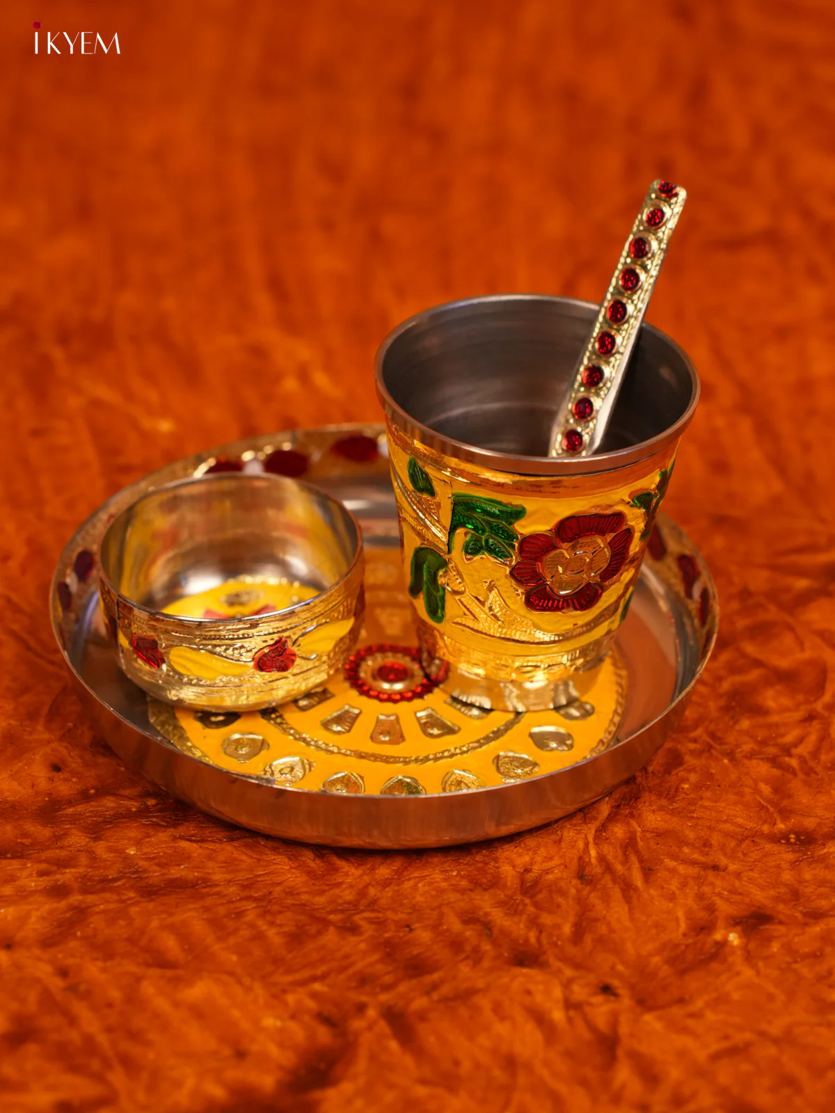 Meenakari Baby Thali Set - Yellow - KL31124 - Image 2