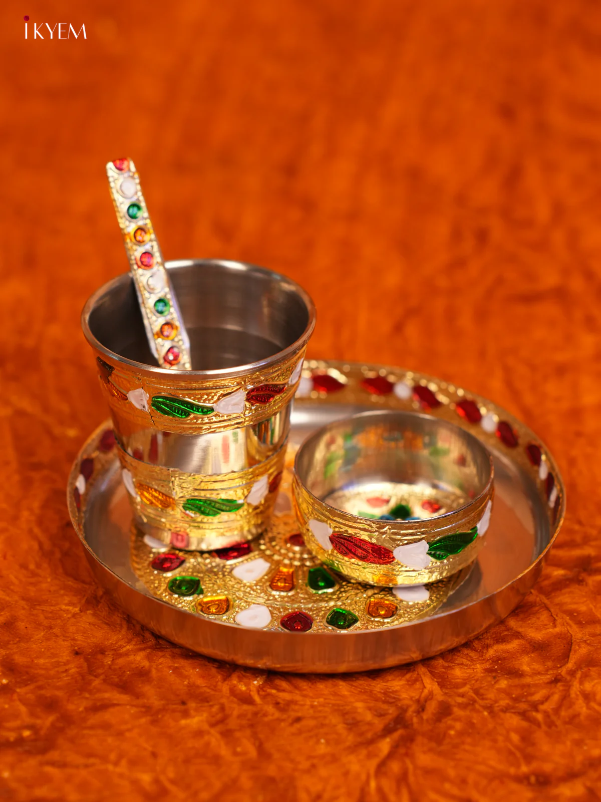 Meenakari Baby Thali Set - Gold - KL31125 - Image 2