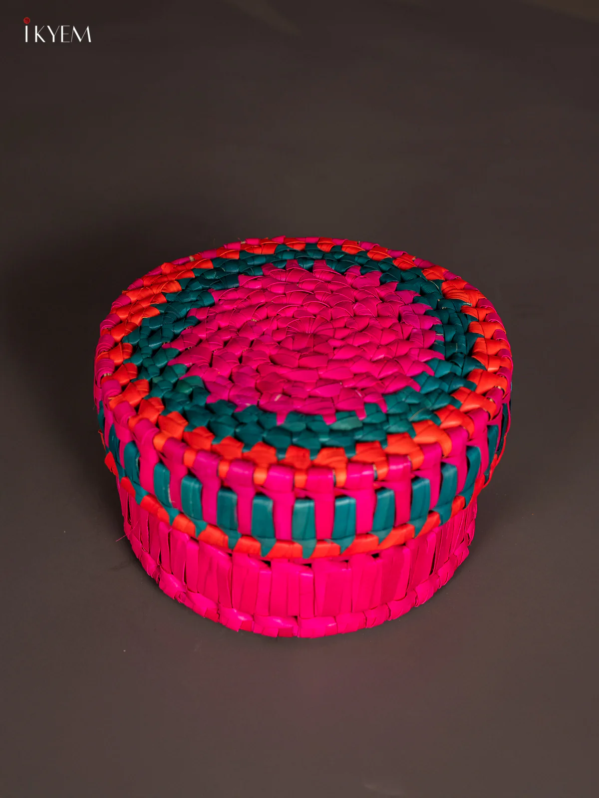 Traditional Hand Woven Multi coloured Round Storage Box - KM11116