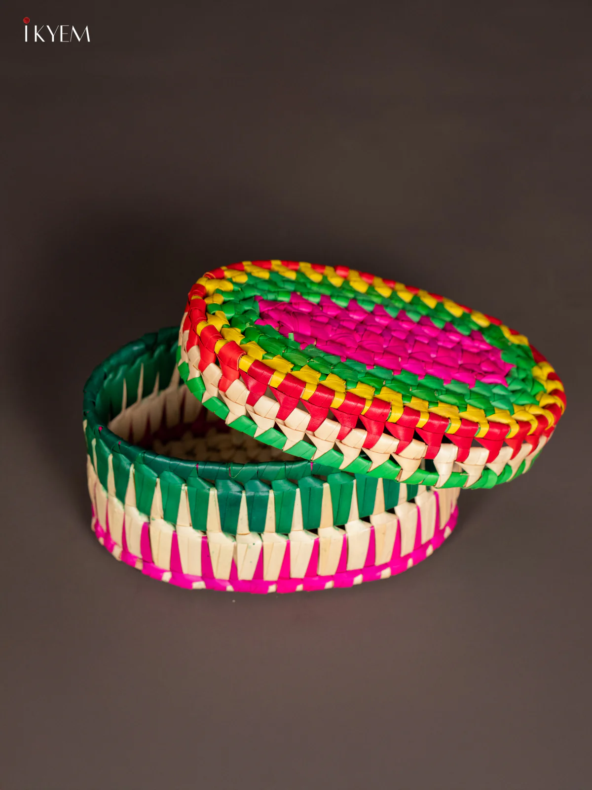 Traditional Hand Woven Multi coloured Oval Storage Box - KM11120 - Image 2