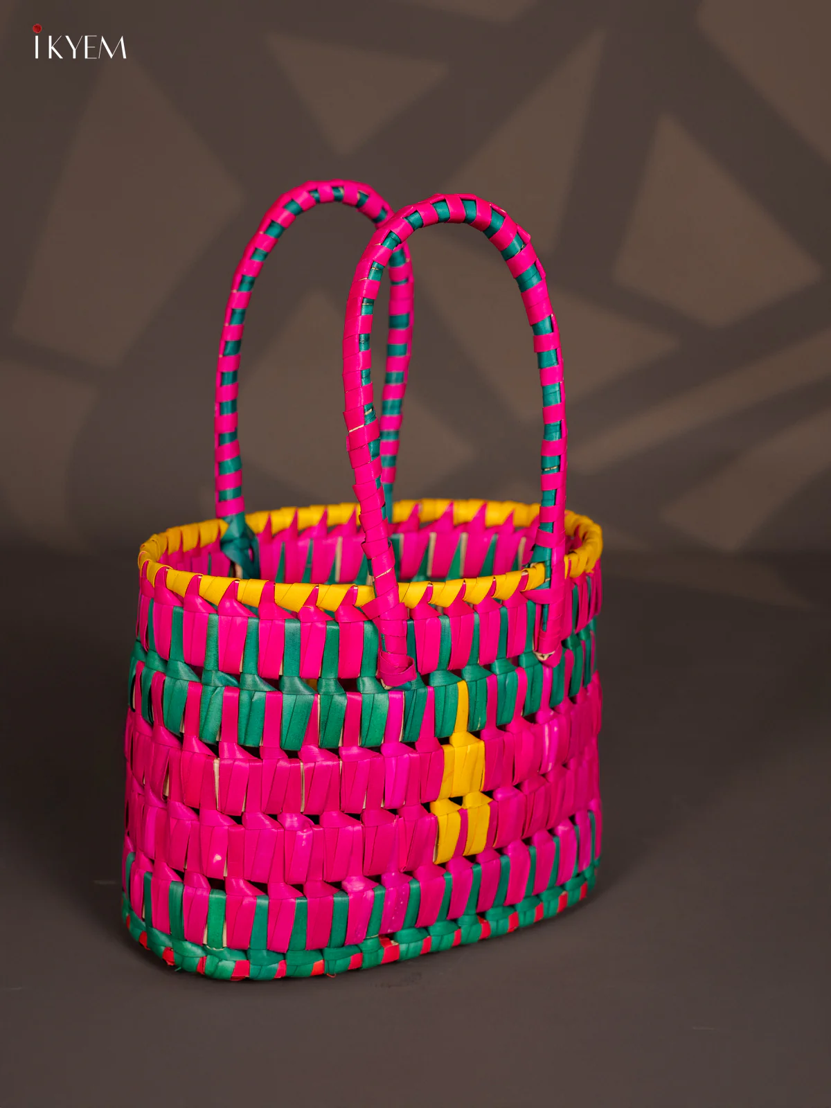 Traditional Hand Woven Multi coloured Basket - KM11125 - Image 2