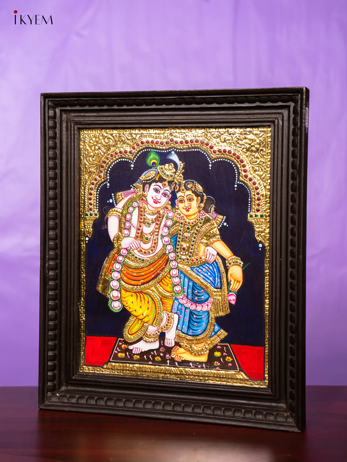 Divine Couple Krishna Rukmani Tanjore Painting – (18×15) Inch - KM12112 - Image 4