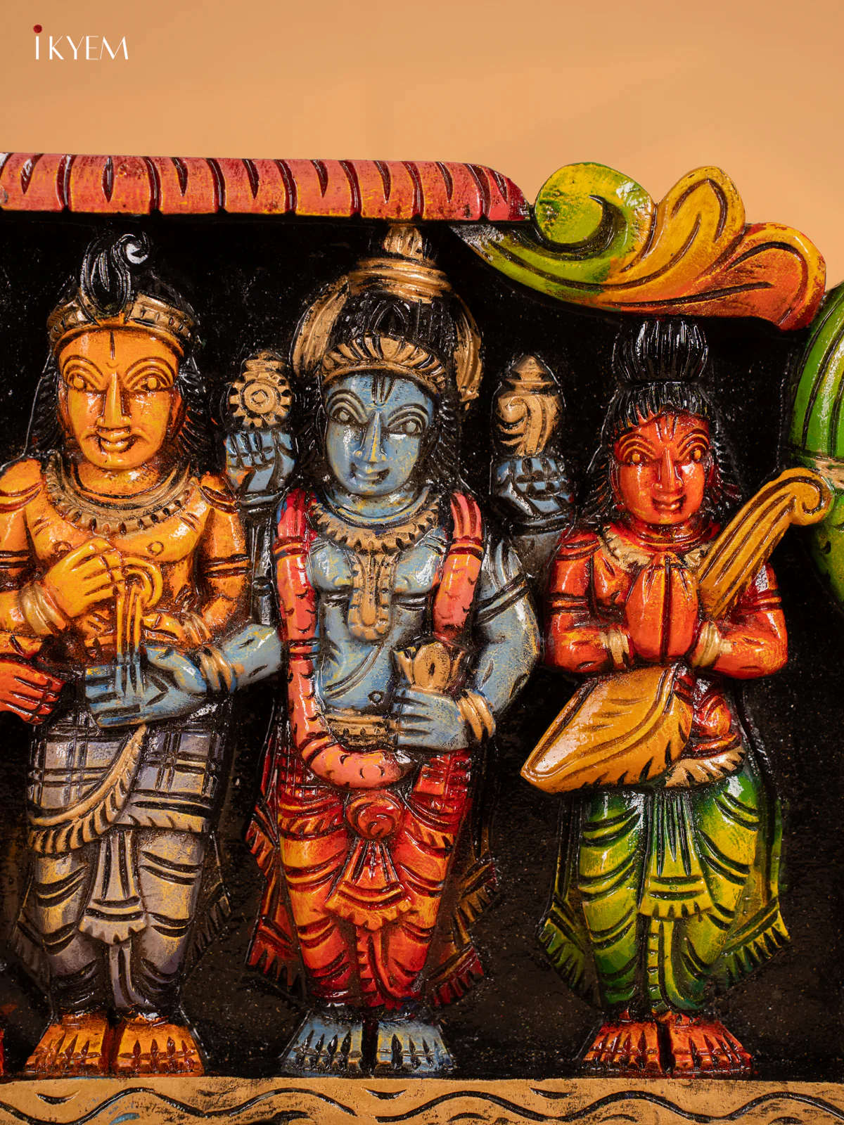 Hand-Painted Wooden Meenakshi Kalyanam Panel - 10.5 Inch - KN01112 - Image 3
