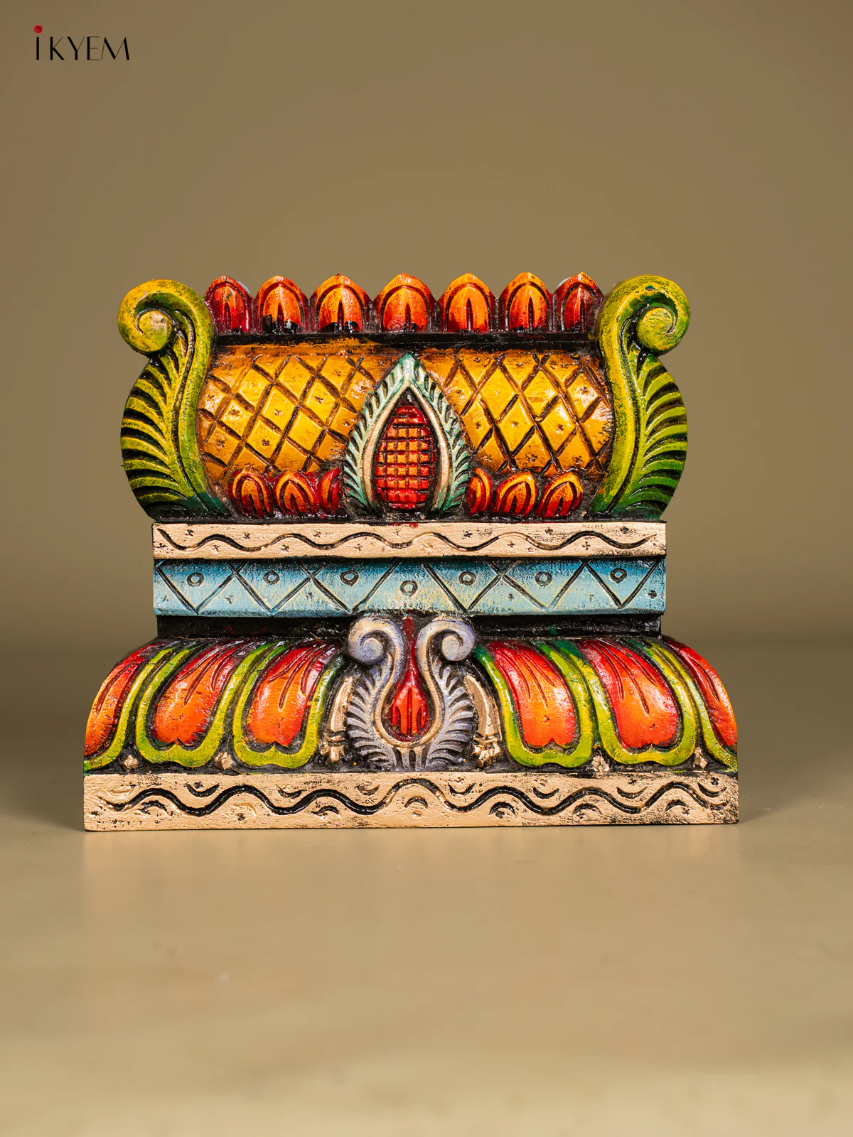 Hand-Painted Wooden Gopuram Panel - 10 Inch - KN01117