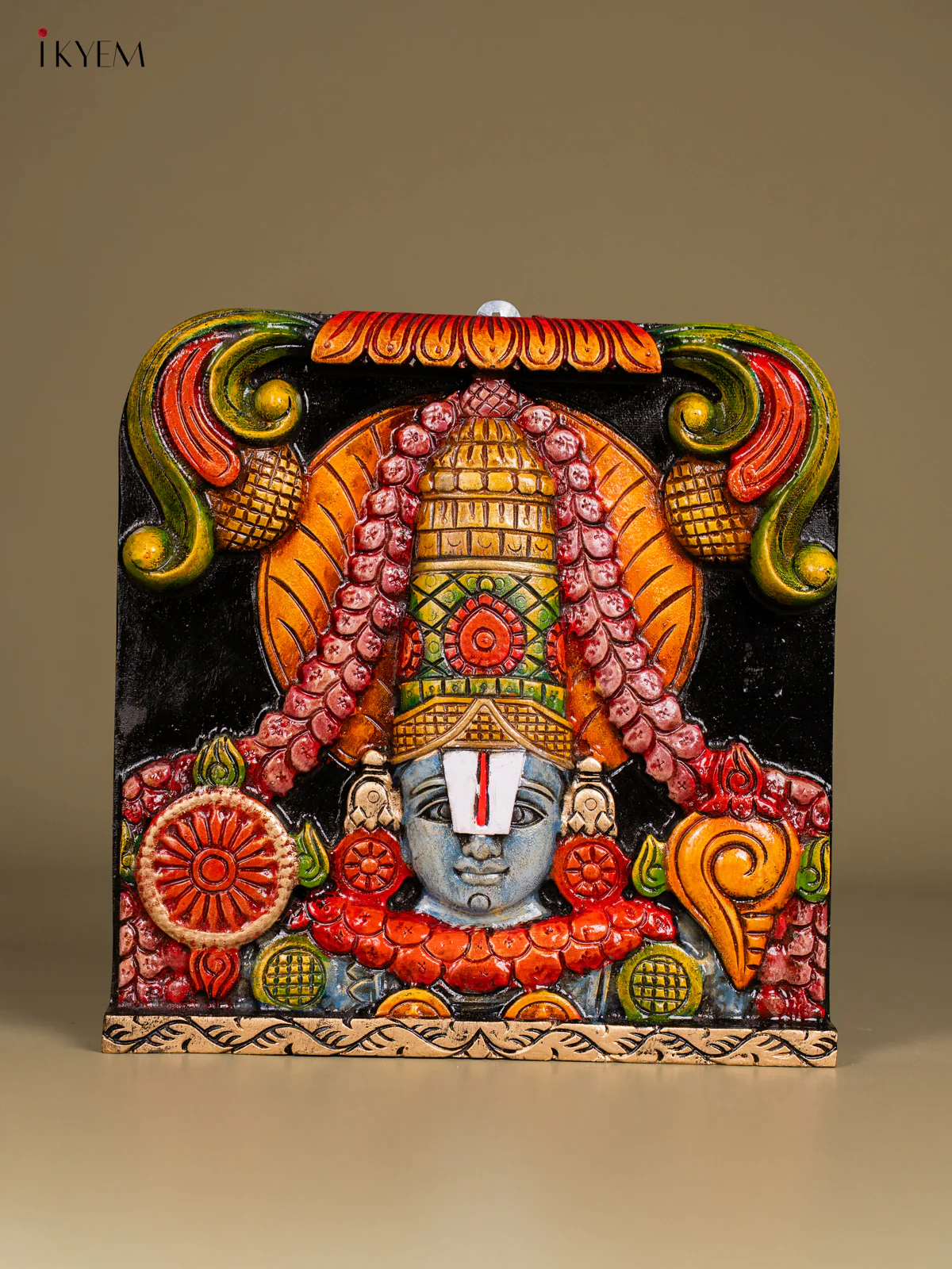 Hand-Painted Wooden Balaji Head Wall Hanging - 12 Inch - KN01121