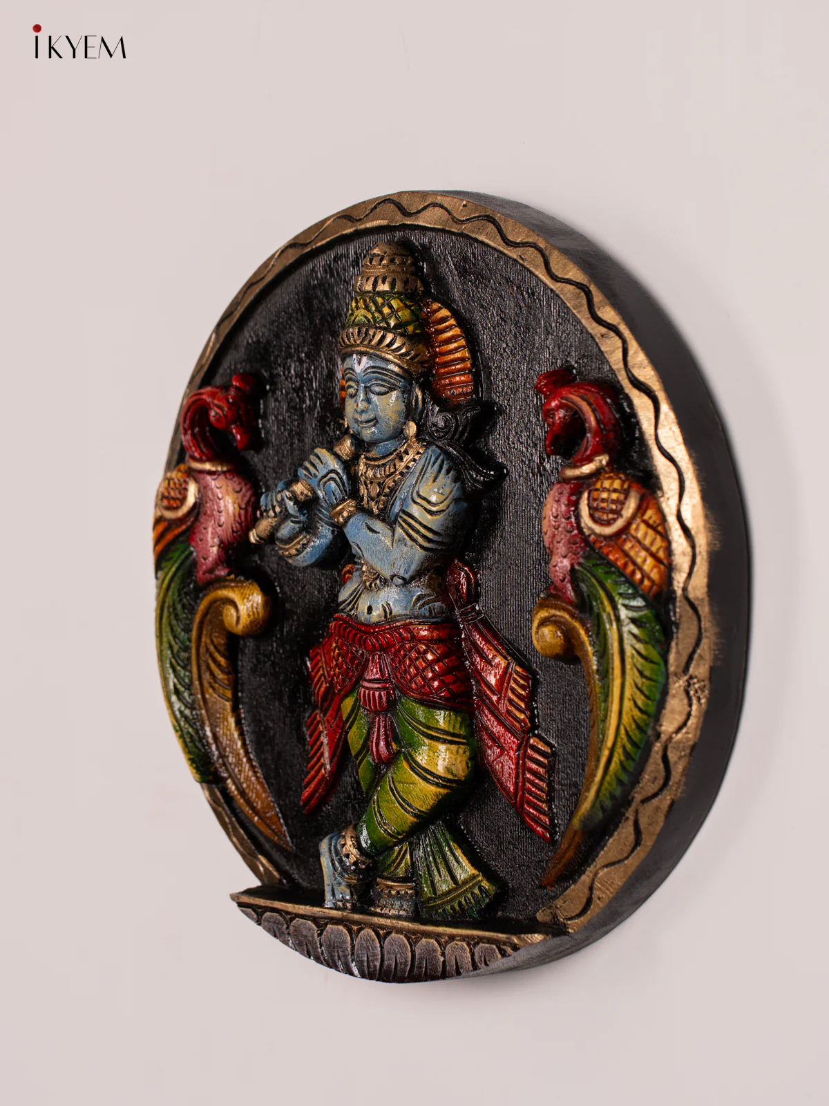 Hand-Painted Wooden Krishna Wall Hanging - 12 Inch - KN01127 - Image 2