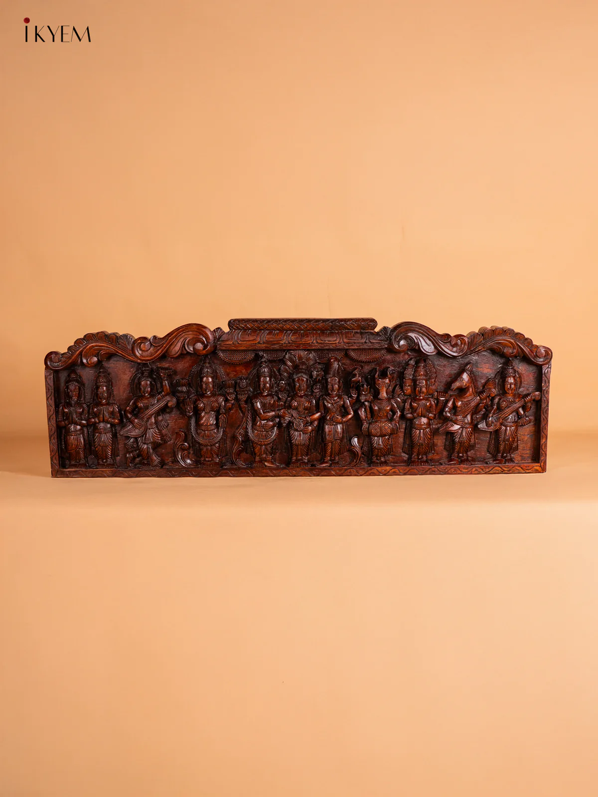 Wooden Carved Meenakshi Sundareswarar Thirukalyanam Panel - 14 Inch - KN01133