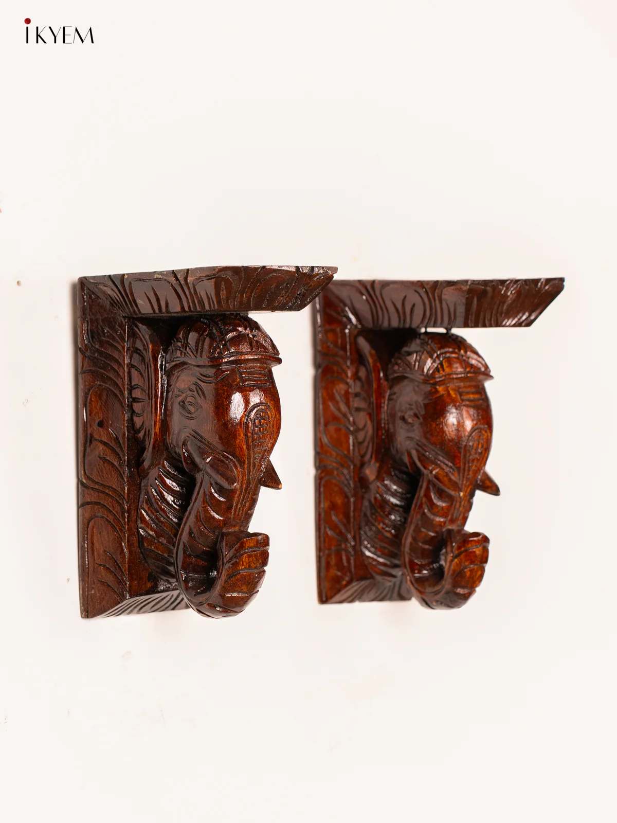 Handcrafted Wooden Elephant Wall Bracket - 9 Inch - KN01144