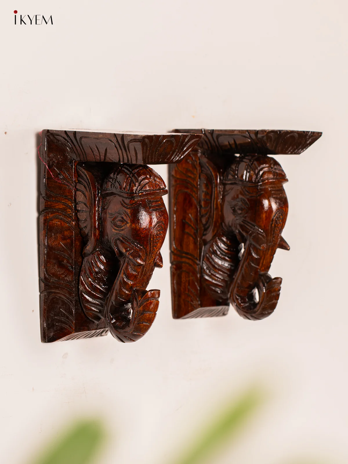 Handcrafted Wooden Elephant Wall Bracket - 9 Inch - KN01145