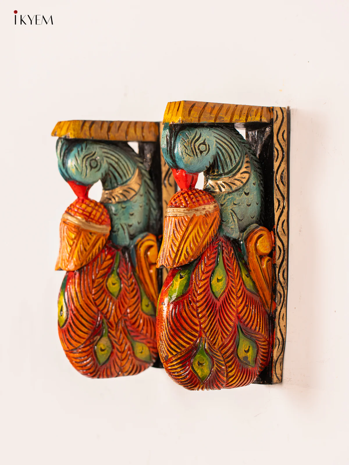 Hand-Painted Wooden Peacock Wall Bracket - 12 Inch - KN01161 - Image 3