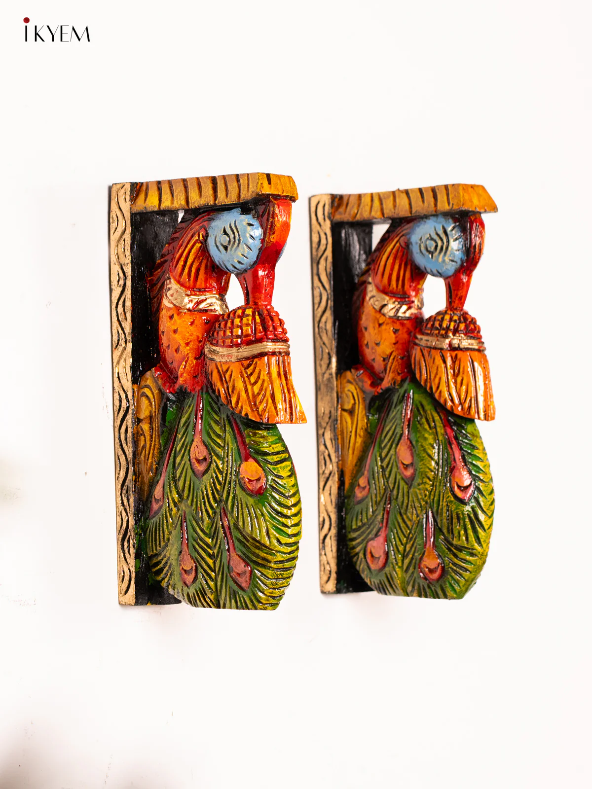 Wooden Hand-Painted Peacock Wall Bracket - 12 Inch - KN01162