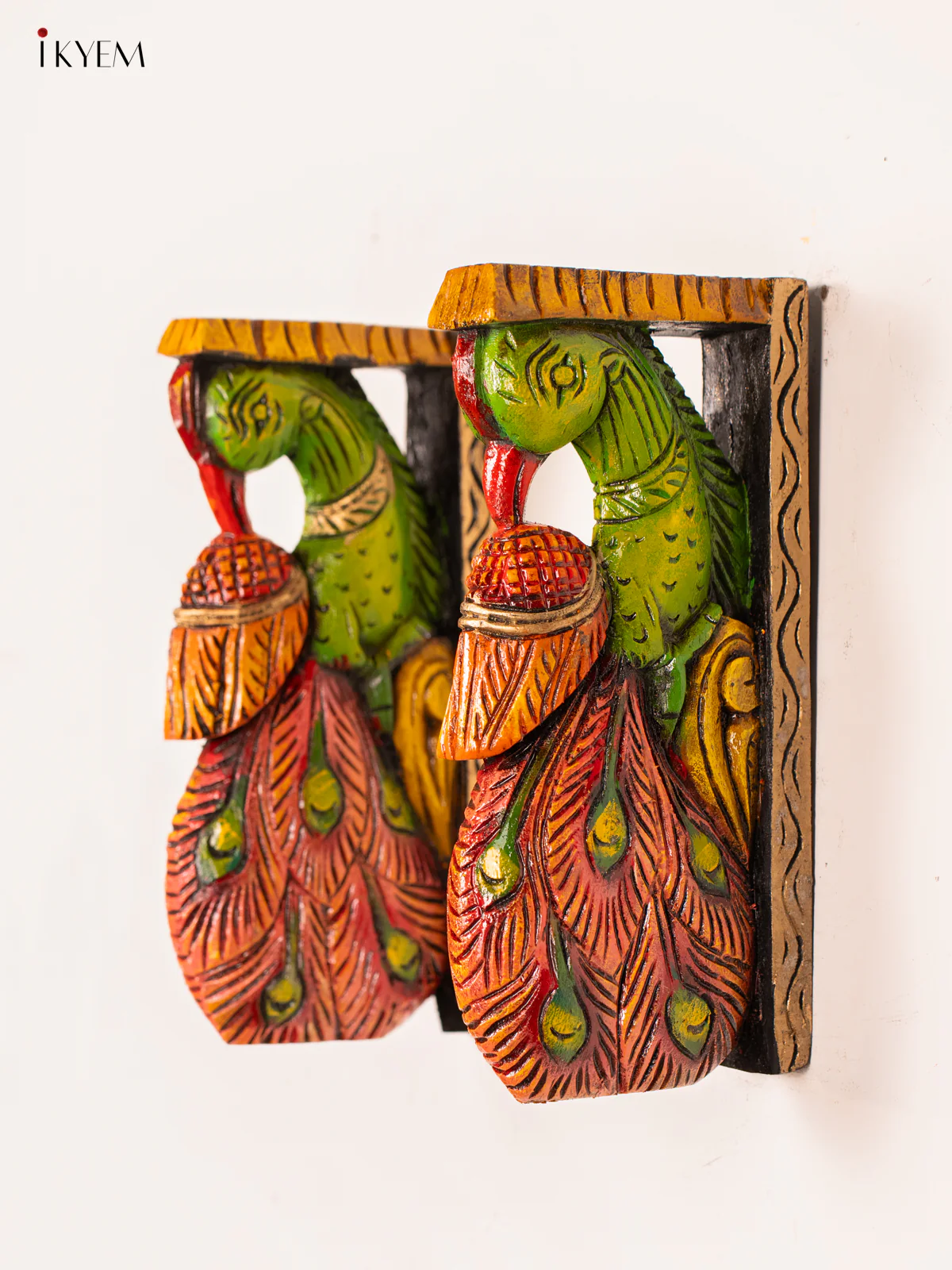 Hand-Painted Wooden Peacock Wall bracket - 12 Inch - KN01163
