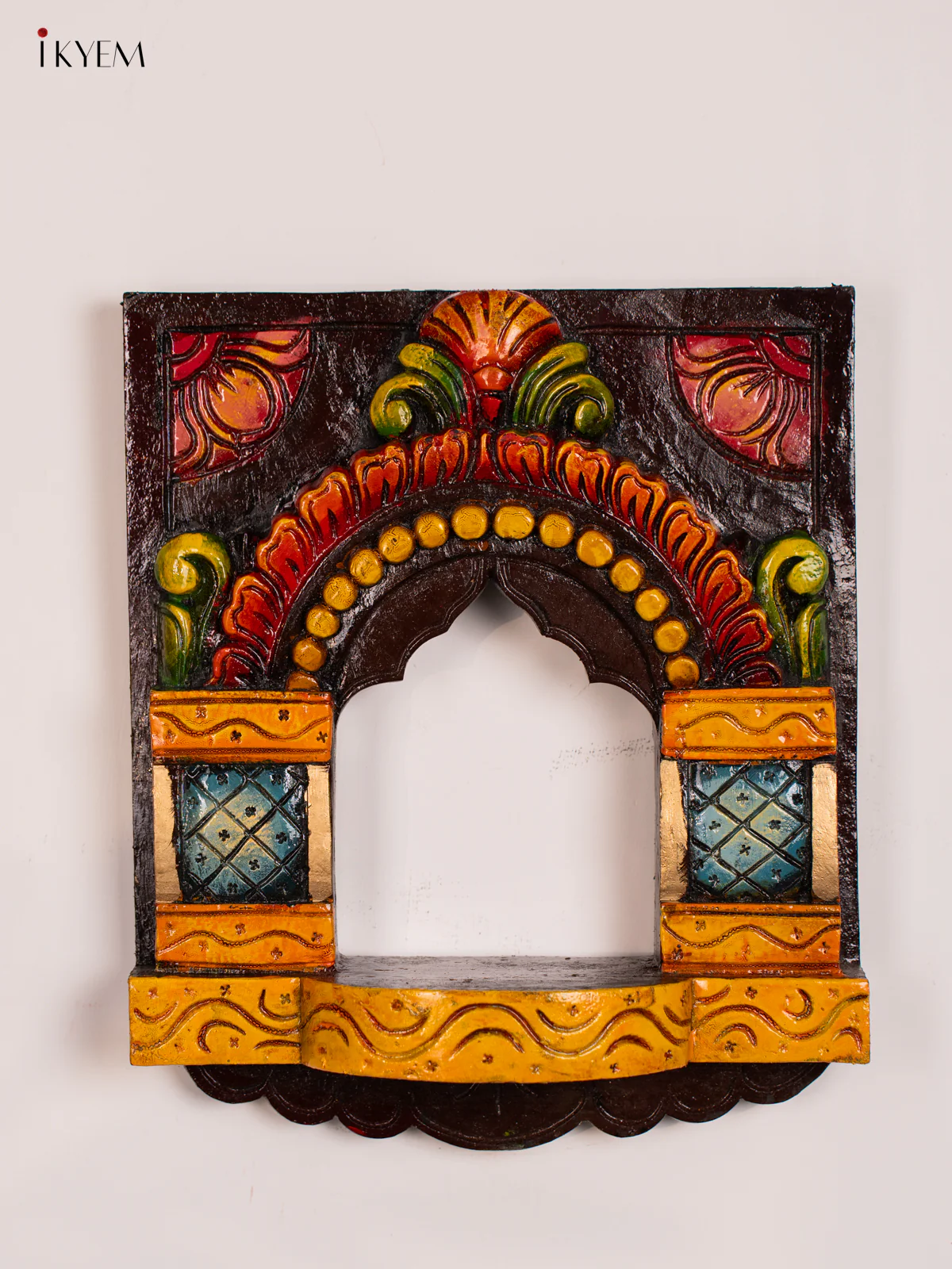 Hand-Painted Wooden Maada Vilakku Wall Shelf - 12 Inch - KN01192