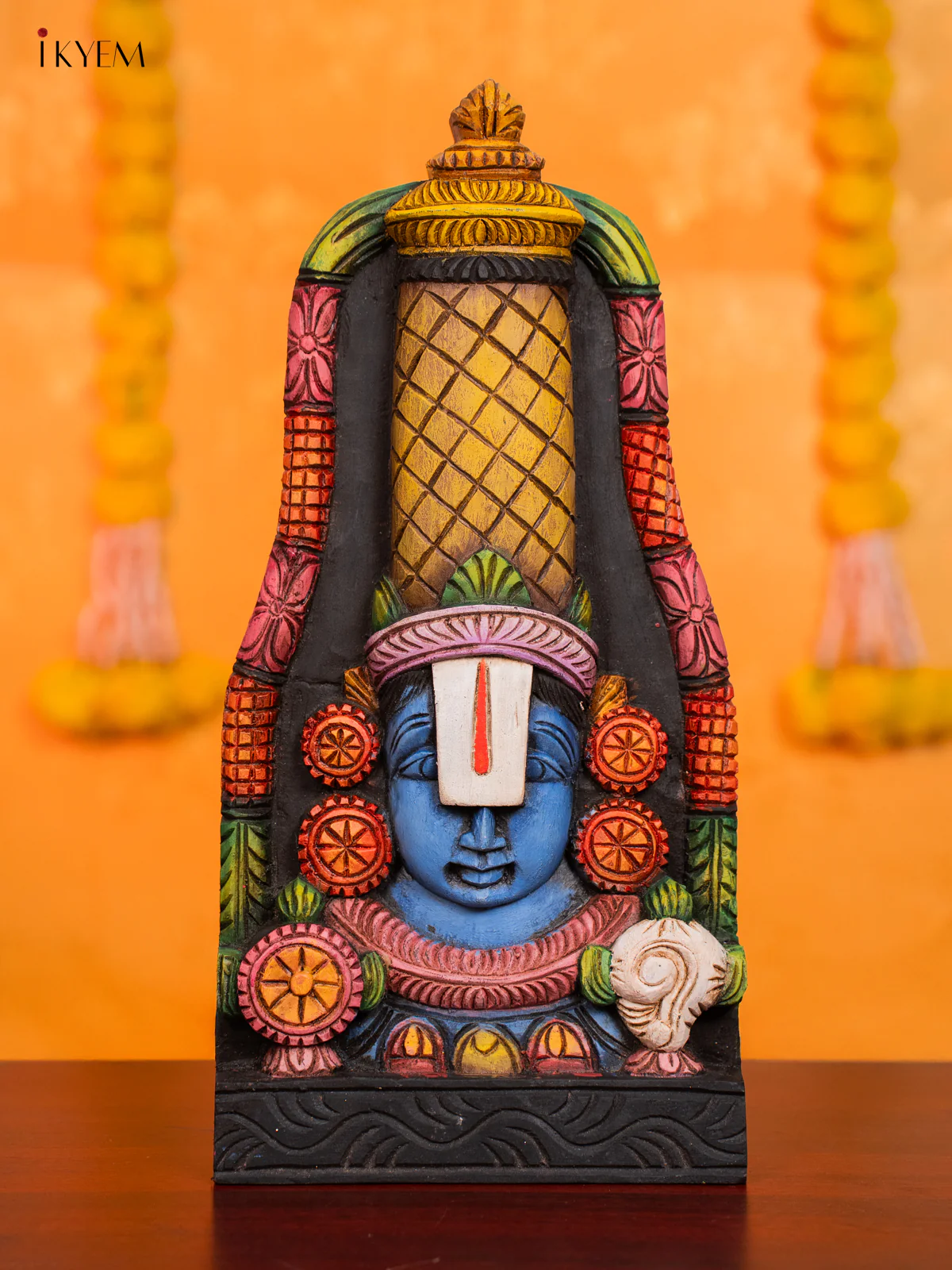 Hand-painted Wooden Balaji Face Wall Hanging - 16 Inch - KN01200