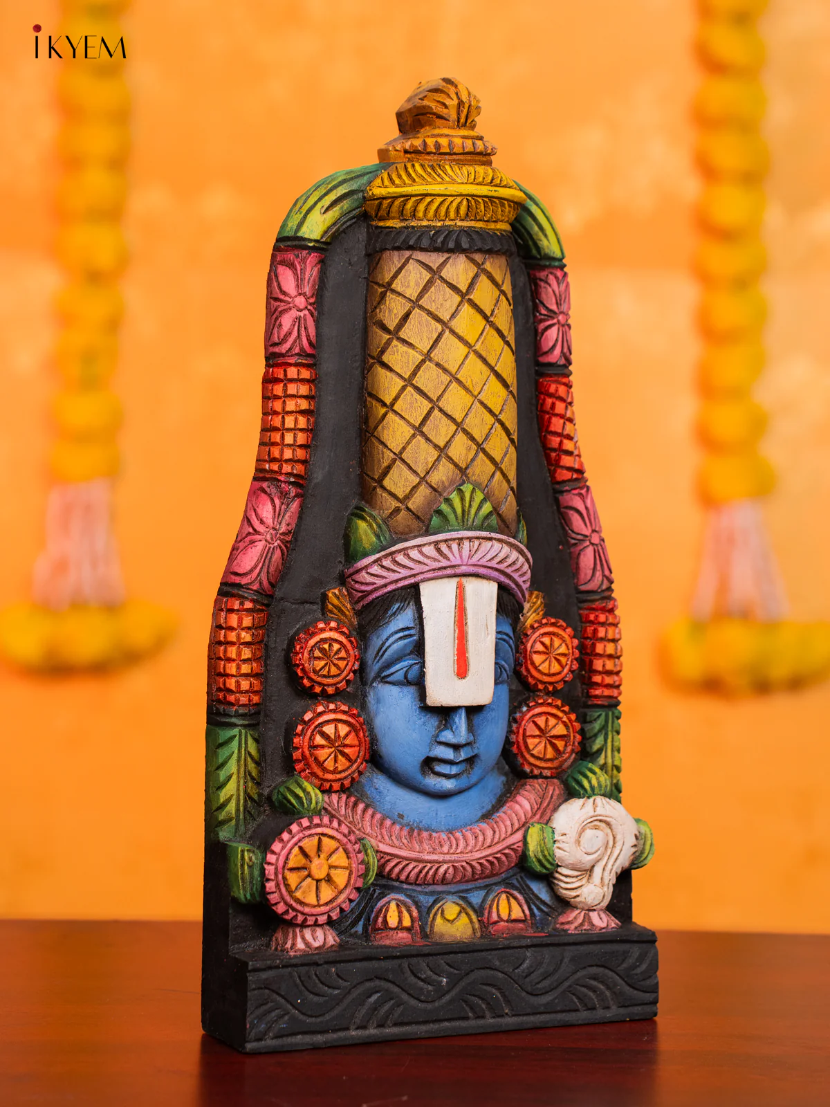 Hand-painted Wooden Balaji Face Wall Hanging - 16 Inch - KN01200 - Image 2