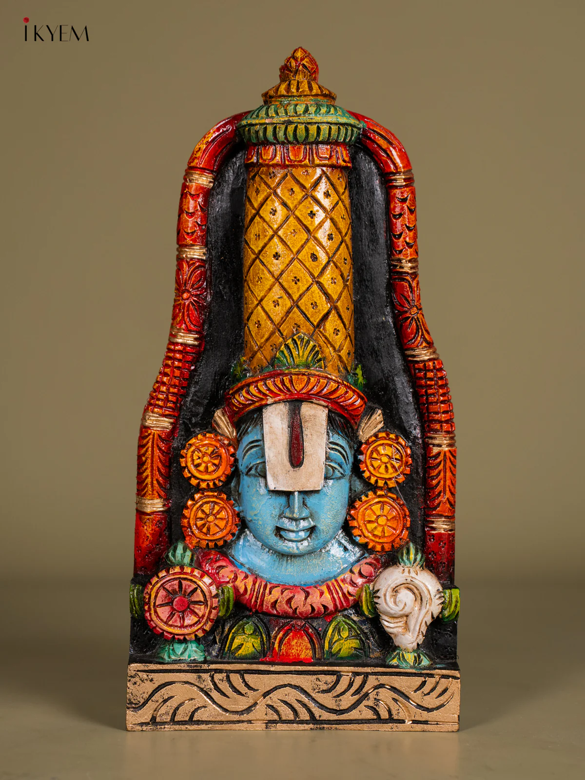 Hand-painted Wooden Balaji Face Wall Hanging - 16 Inch - KN01201