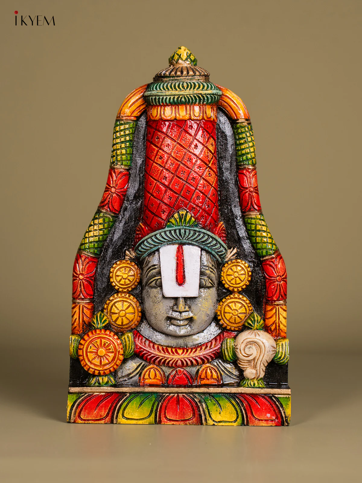 Hand-painted Wooden Balaji Face Wall Hanging - 15 Inch - KN01202