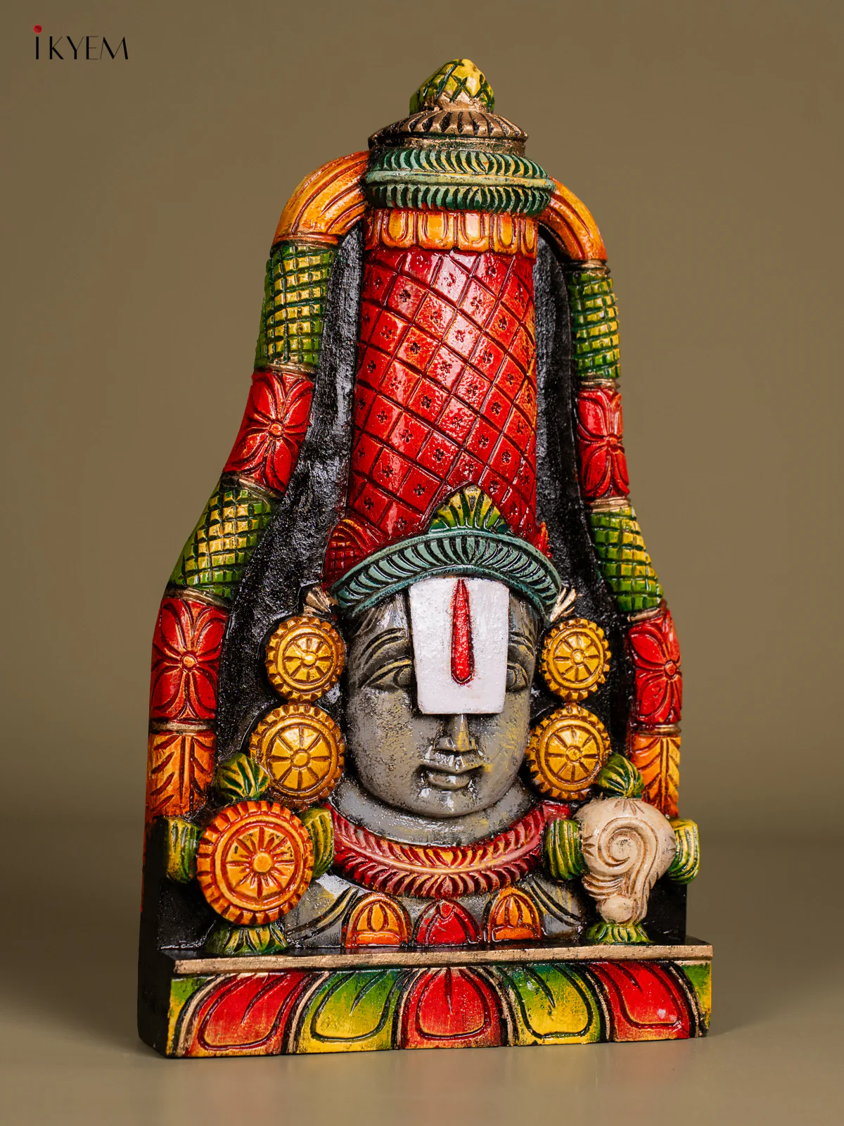 Hand-painted Wooden Balaji Face Wall Hanging - 15 Inch - KN01202 - Image 2
