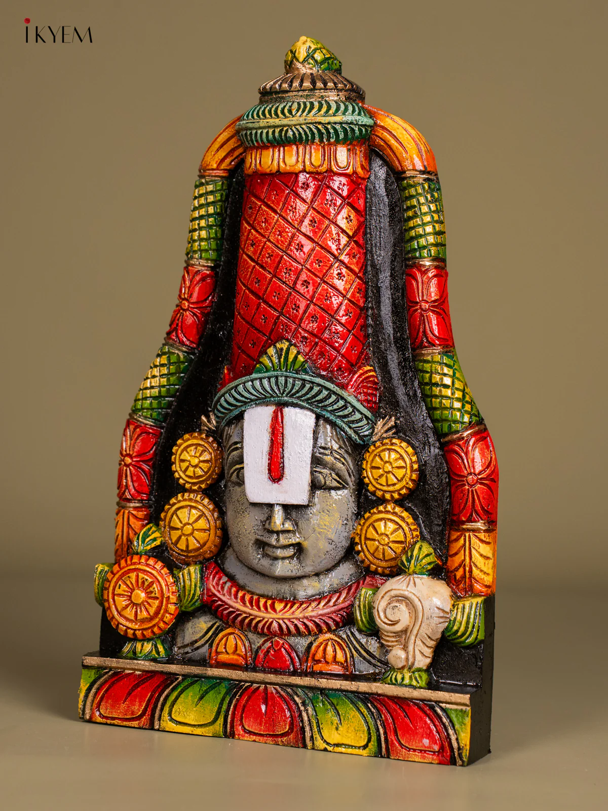 Hand-painted Wooden Balaji Face Wall Hanging - 15 Inch - KN01202 - Image 3