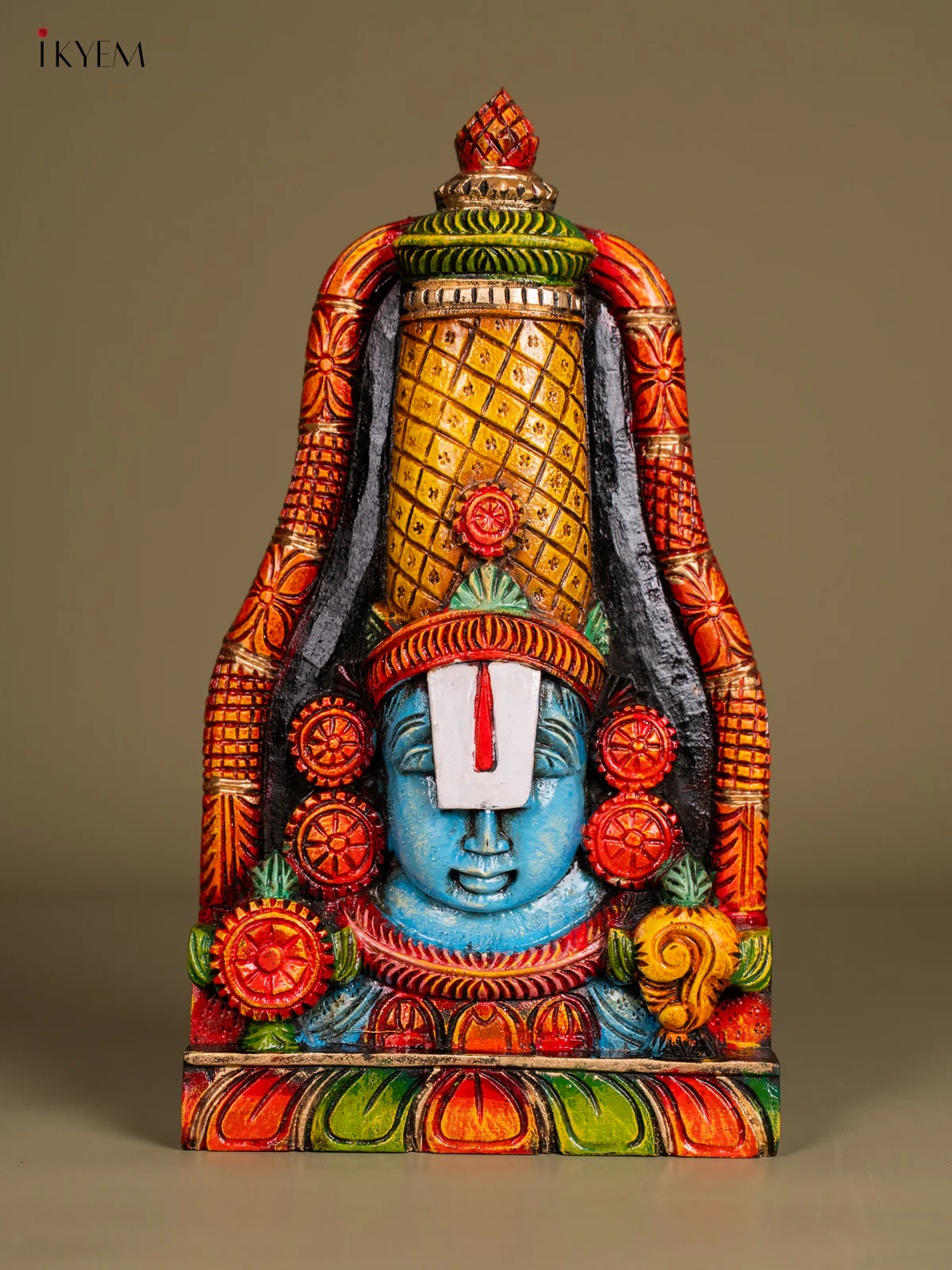 Hand-painted Wooden Balaji Face Wall Hanging - 15 Inch - KN01203
