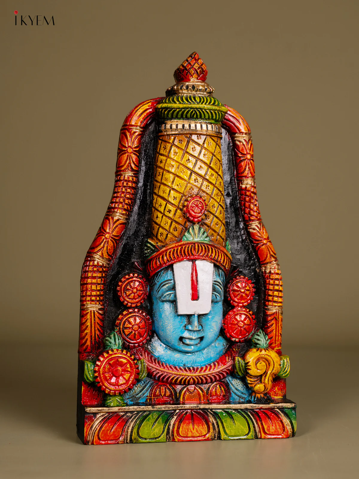 Hand-painted Wooden Balaji Face Wall Hanging - 15 Inch - KN01203 - Image 2
