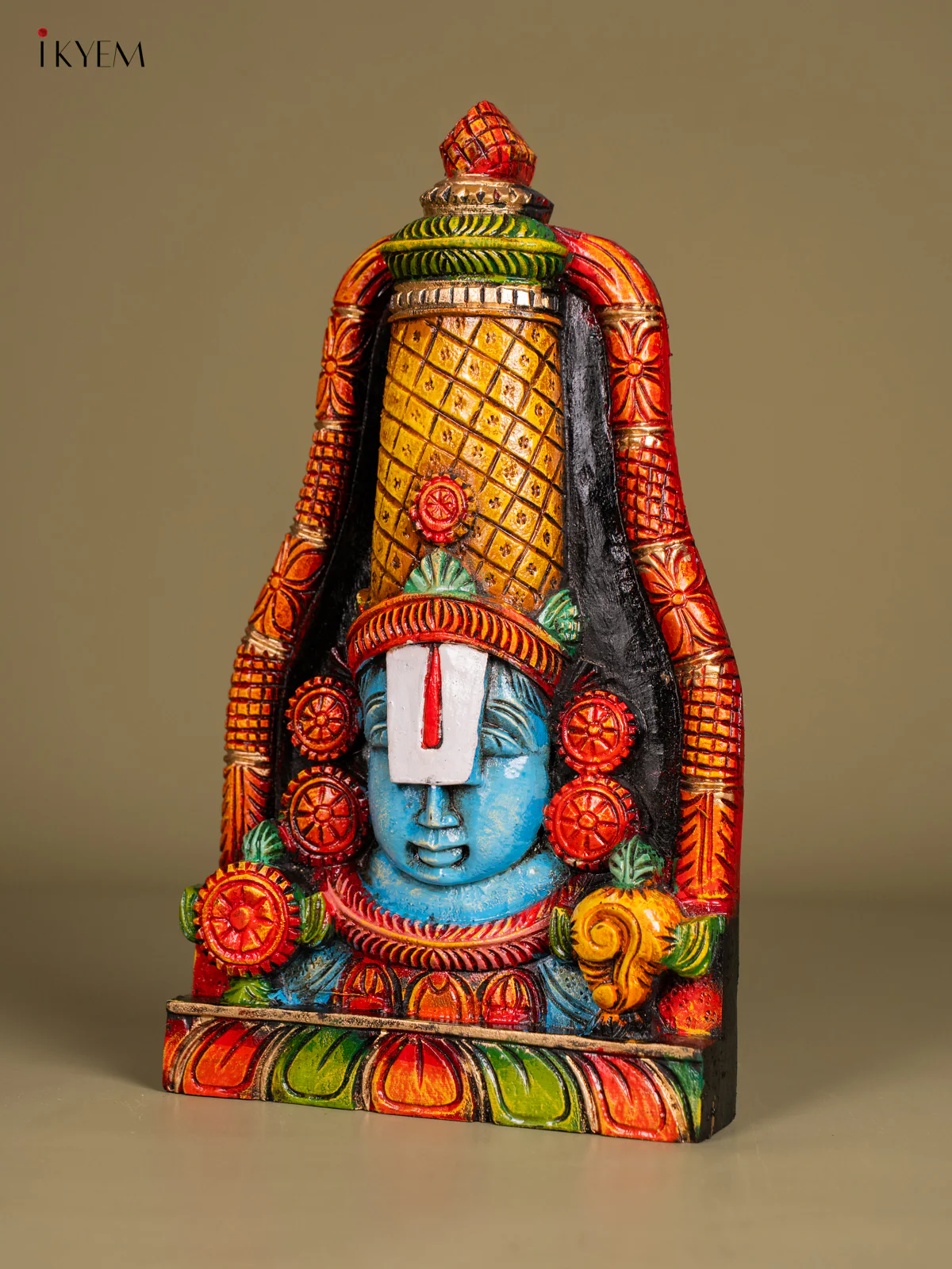 Hand-painted Wooden Balaji Face Wall Hanging - 15 Inch - KN01203 - Image 3