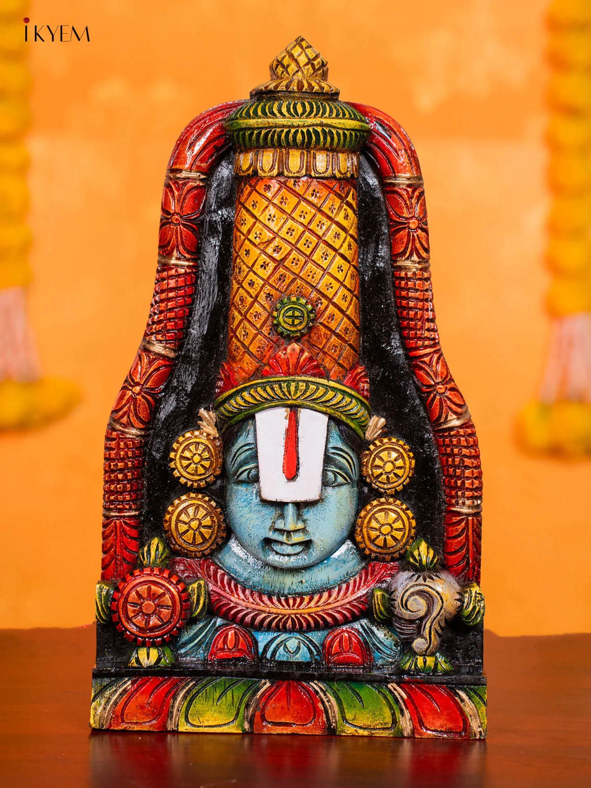 Hand-painted Wooden Balaji Face Wall Hanging - 15 Inch - KN01204