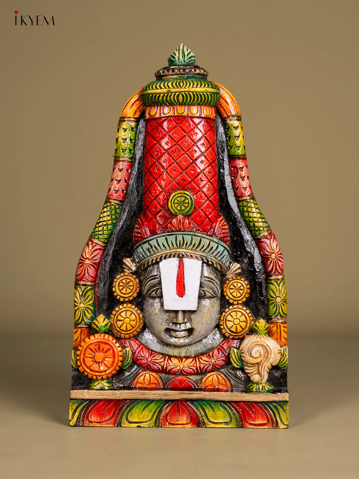 Hand-painted Wooden Balaji Face Wall Hanging - 15 Inch - KN01207