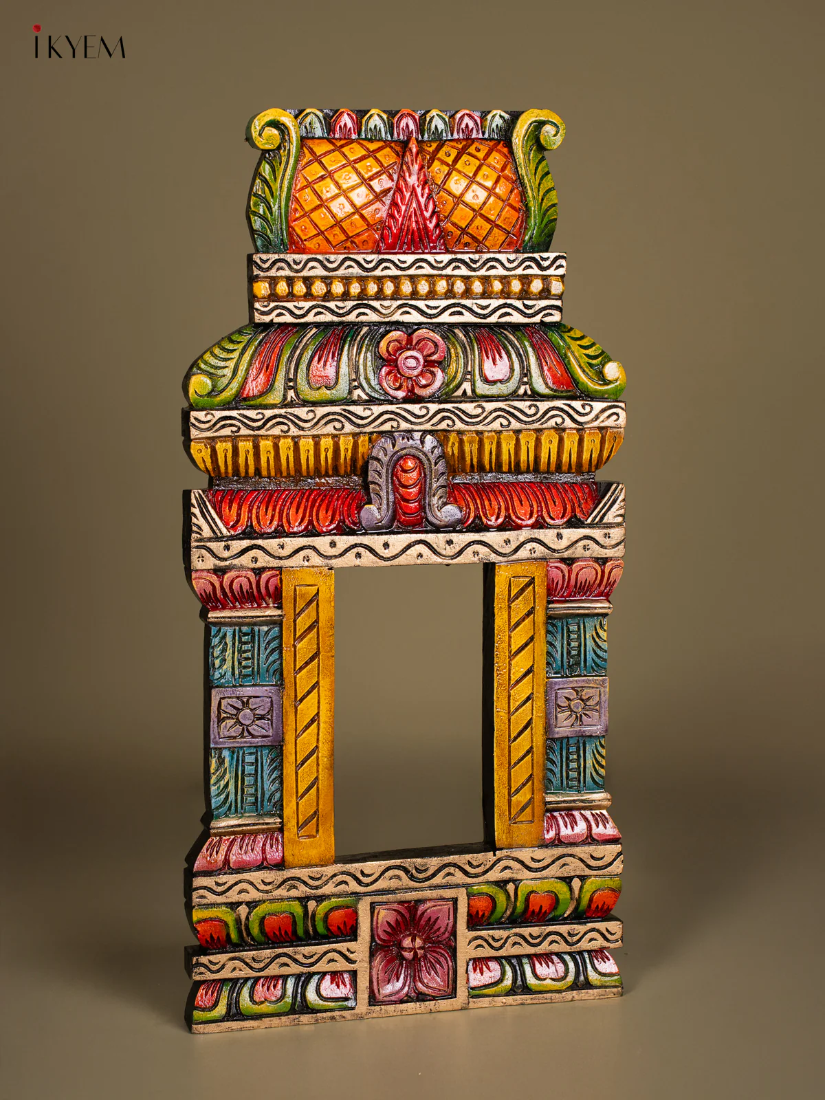 Hand-painted Wooden Carved Kovil Gopuram Panel - 24 Inch - KN01212 - Image 2