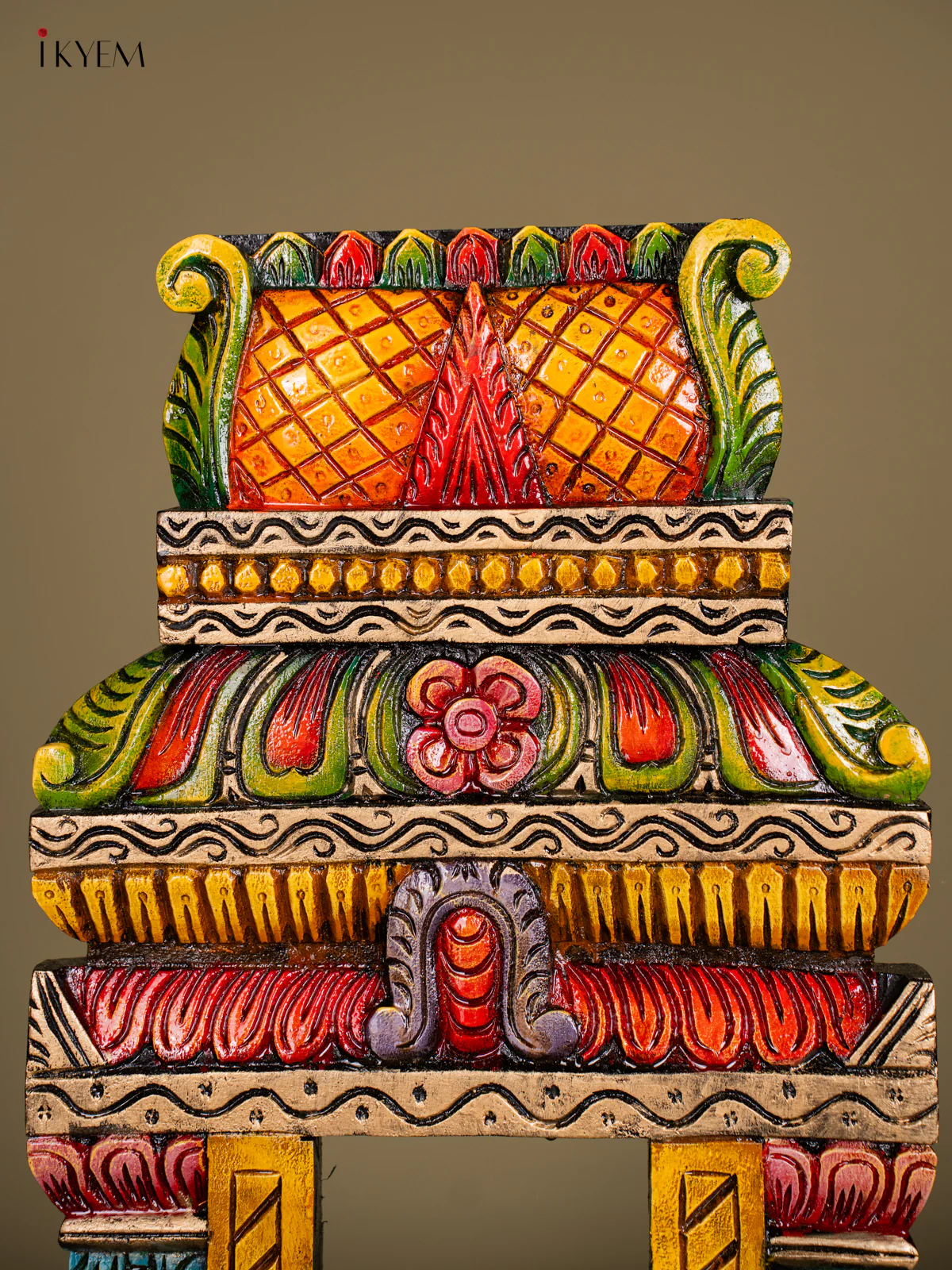 Hand-painted Wooden Carved Kovil Gopuram Panel - 24 Inch - KN01212 - Image 3