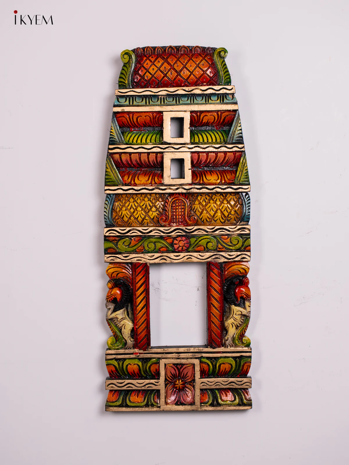 Hand-painted Wooden Carved Kovil Gopuram Panel - 29.5 Inch - KN01215