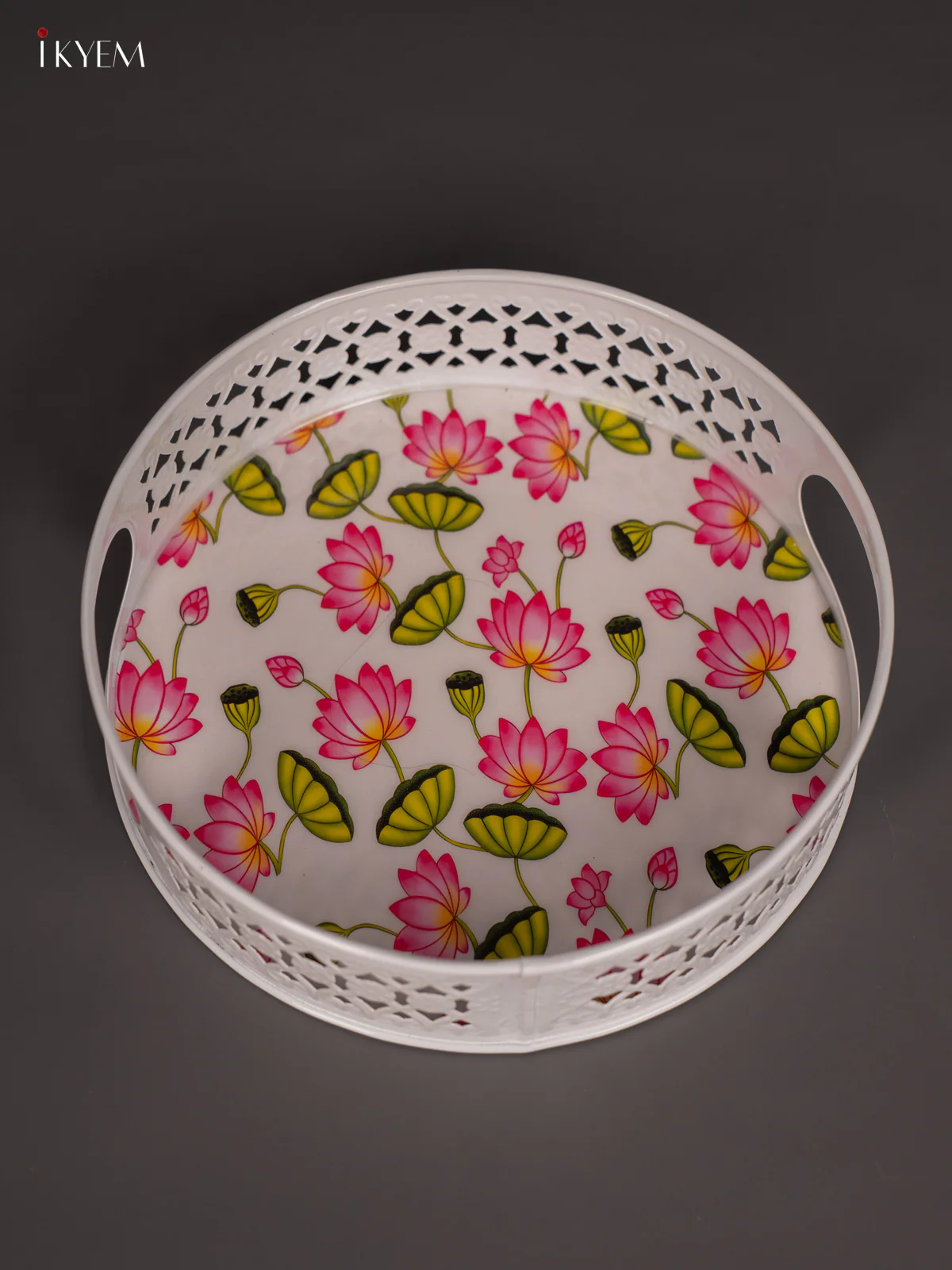 Lotus Digital Printed White Metal Tray - White - 8 Inch - KN02113 - Image 3