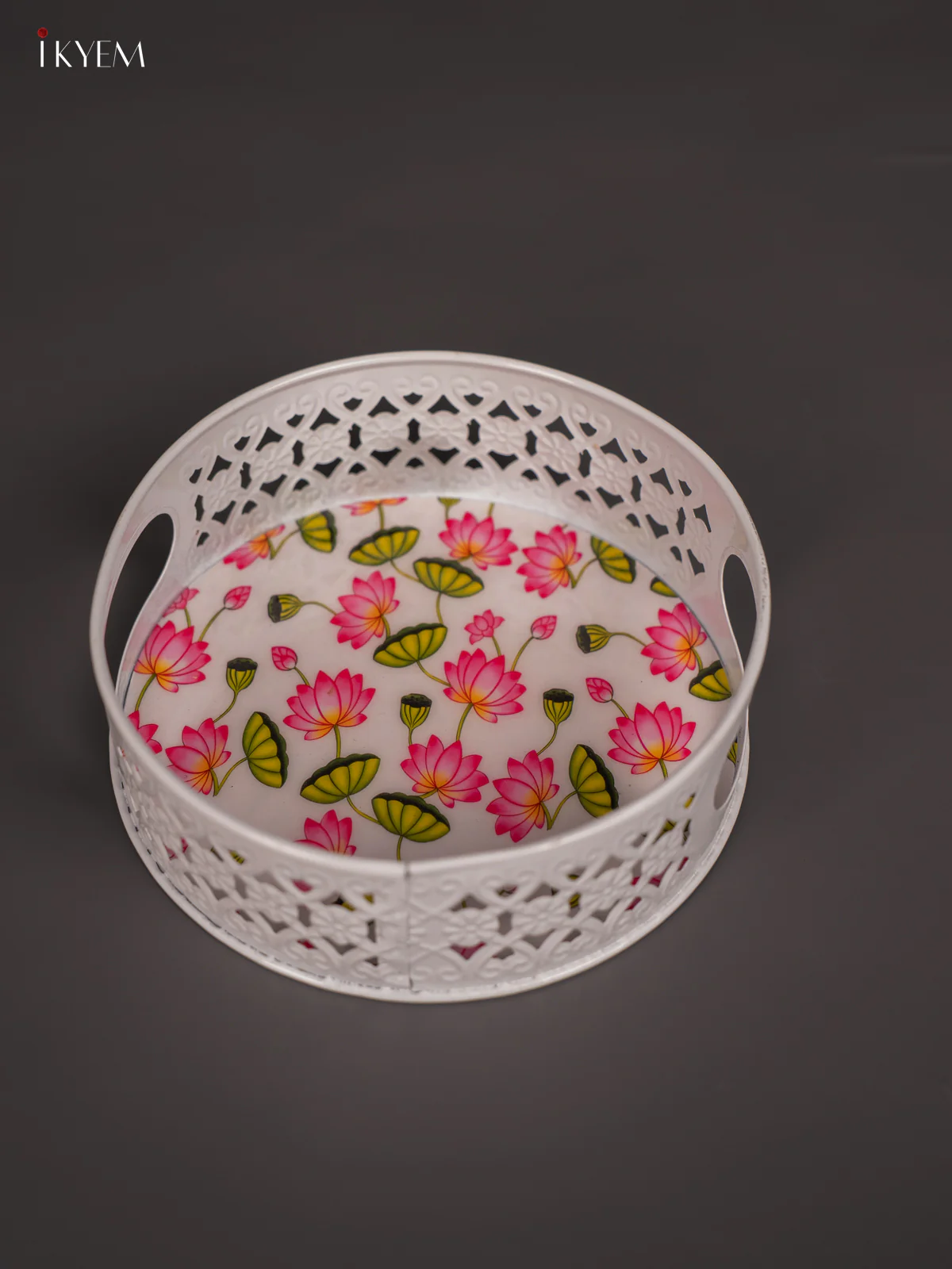 Lotus Digital Printed White Metal Tray - White - 6 Inch - KN02116 - Image 3
