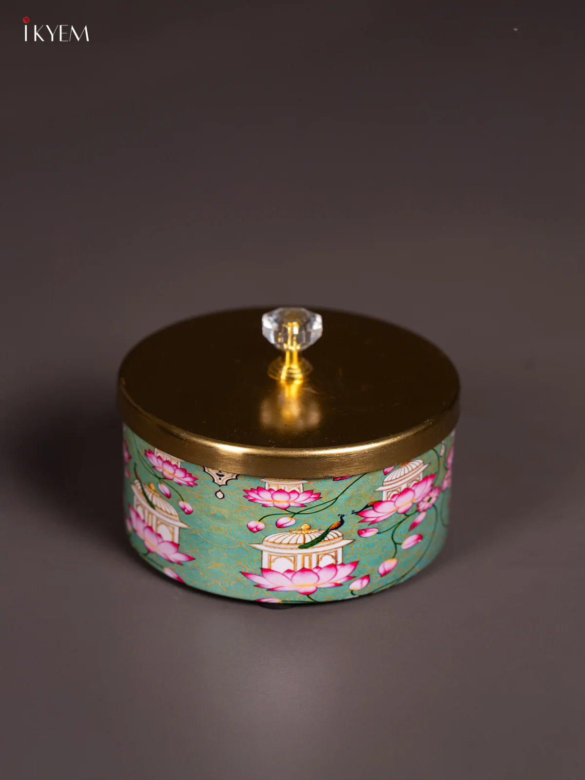 Lotus Digital Printed Dry Fruit Nuts Jar - Green - 4 Inch - KN02119