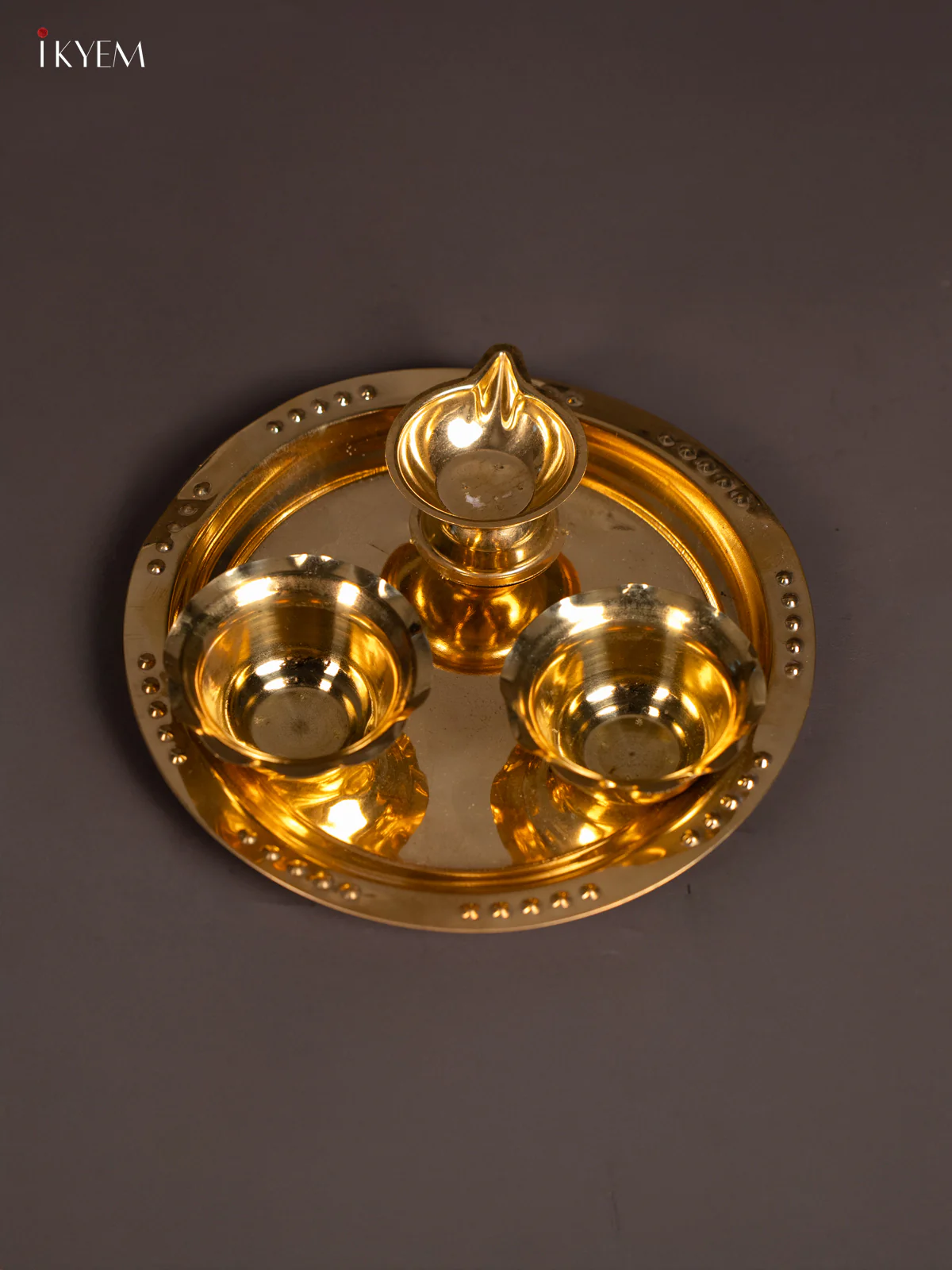 Brass Pooja Aarti Plate set - 7 Inch - KN03115 - Image 2