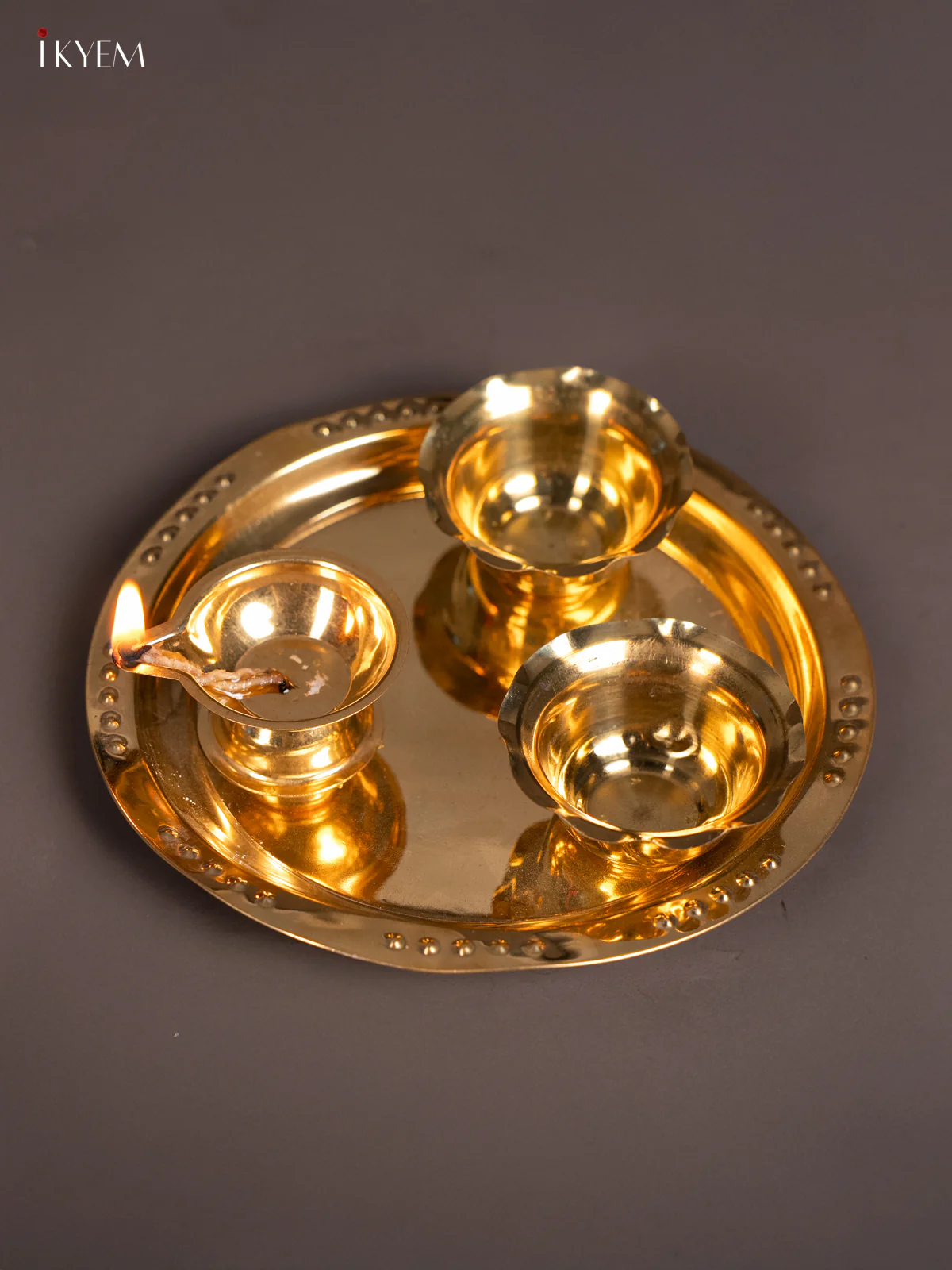 Brass Pooja Aarti Plate set - 7 Inch - KN03115 - Image 4