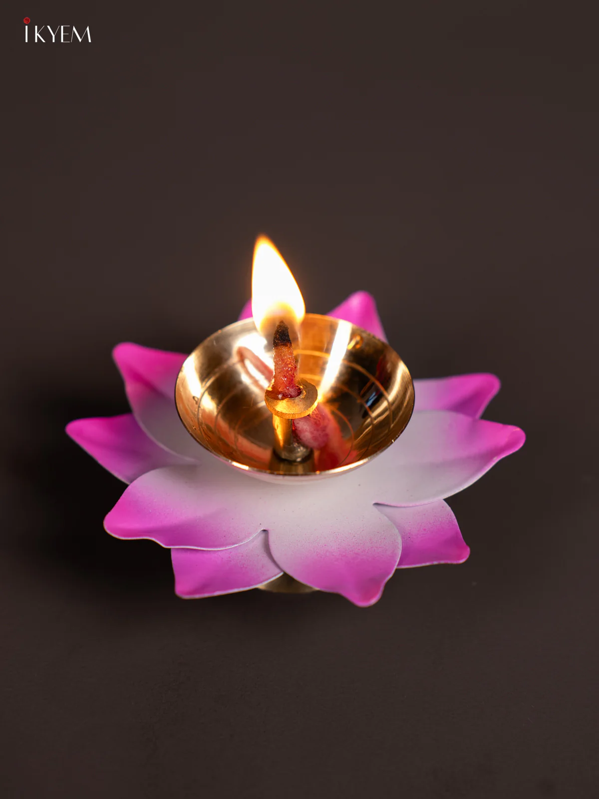 Baby Pink Brass Lotus Diya - 3 Inch - KN04111