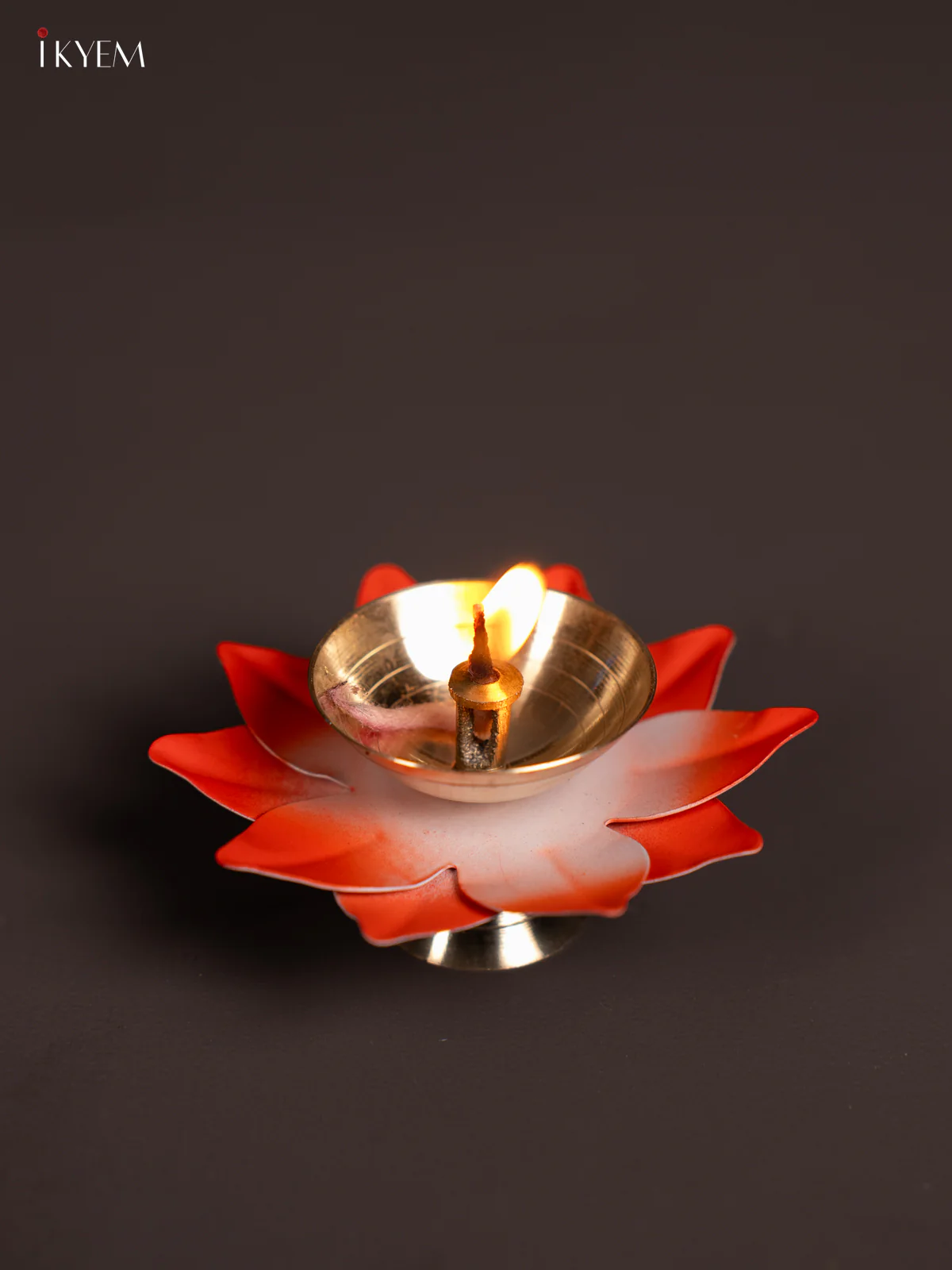 Orange Brass Lotus Diya - 3 Inch - KN04112