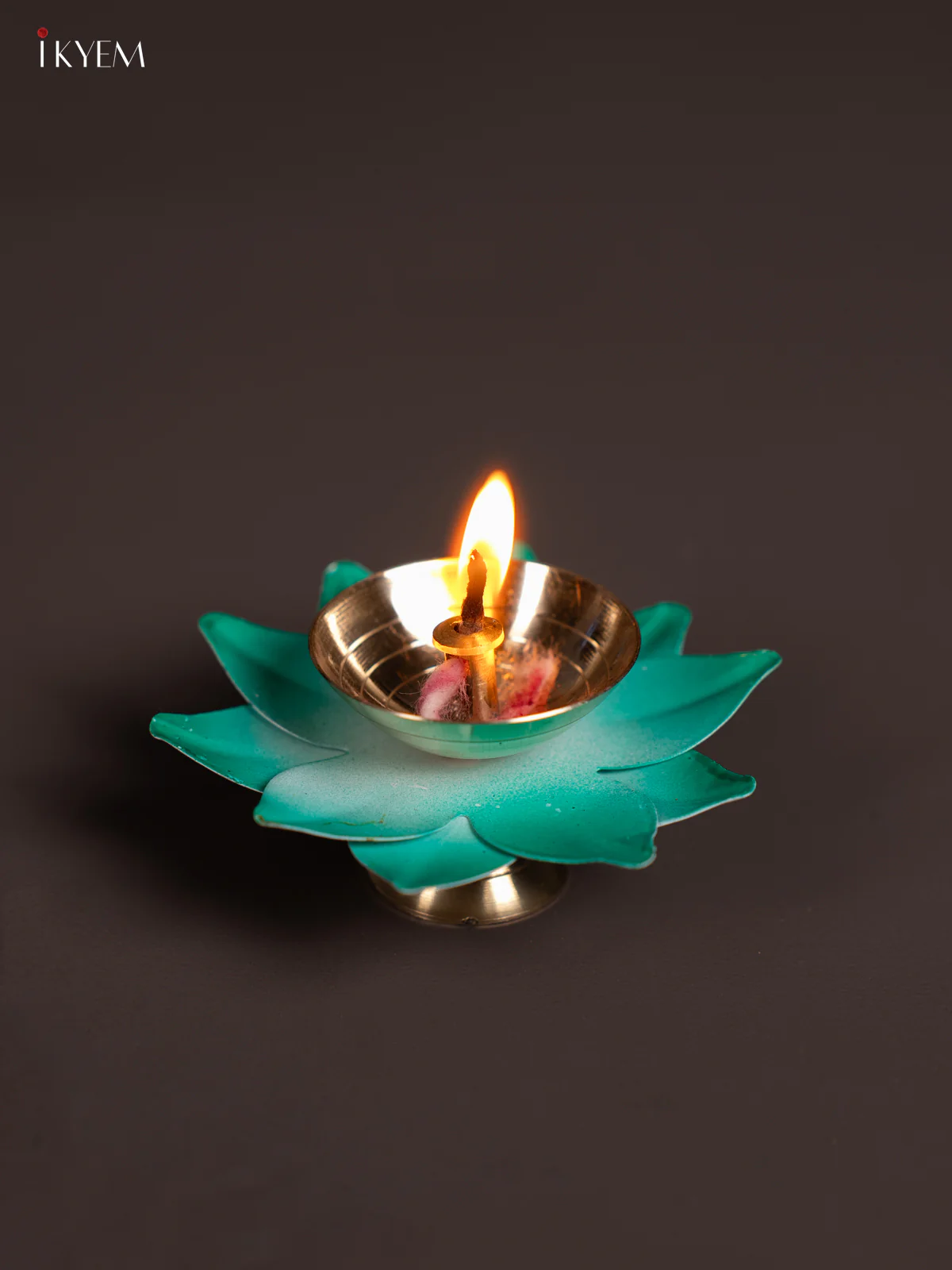 Teal Brass Lotus Diya - 3 Inch - KN04115