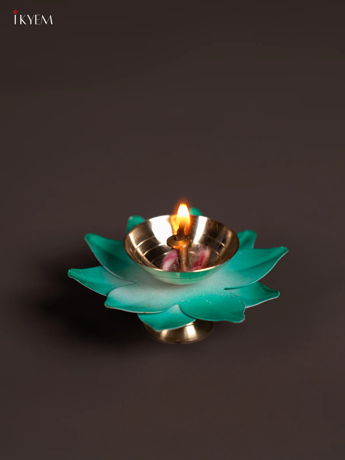 Teal Brass Lotus Diya - 3 Inch - KN04115 - Image 3