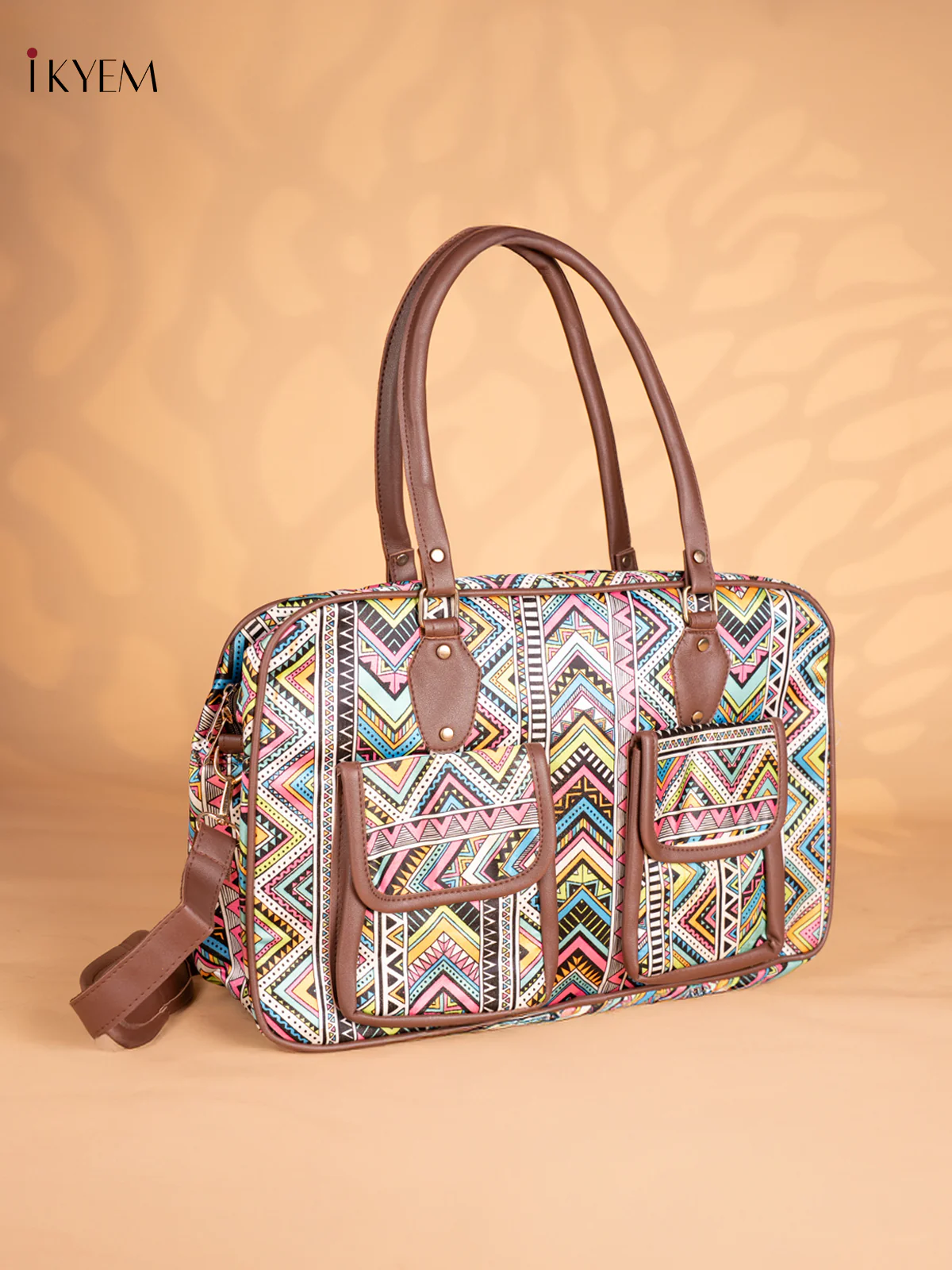 Aztec Printed Shoulder Bag with Detachable Strap - Multicolour - KN05117 - Image 2